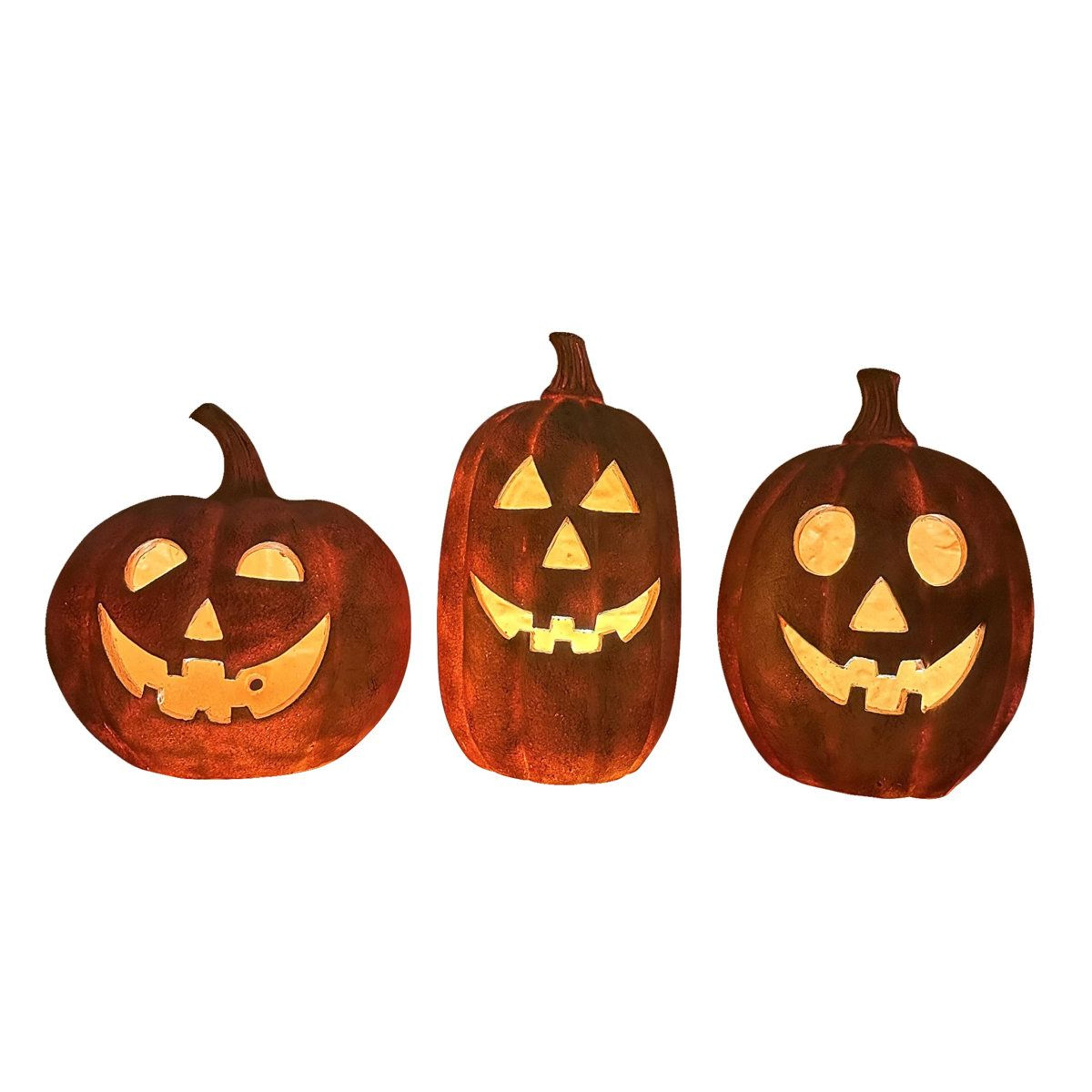 haunted hill farm 3 piece lighted jack o lantern set for halloween decor