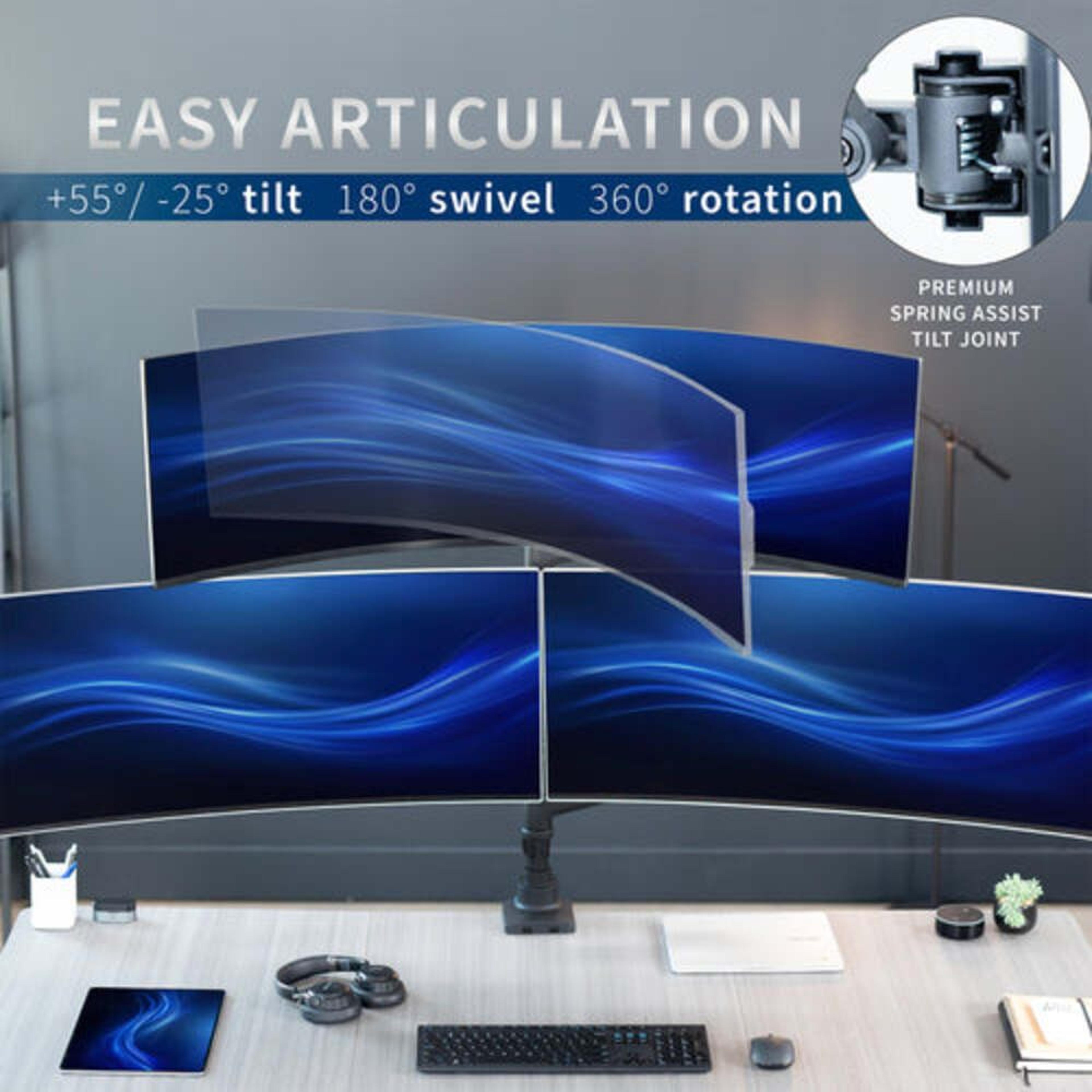 Pneumatic Triple Ultrawide Monitor Desk Mount For 49 Inch Screens 2