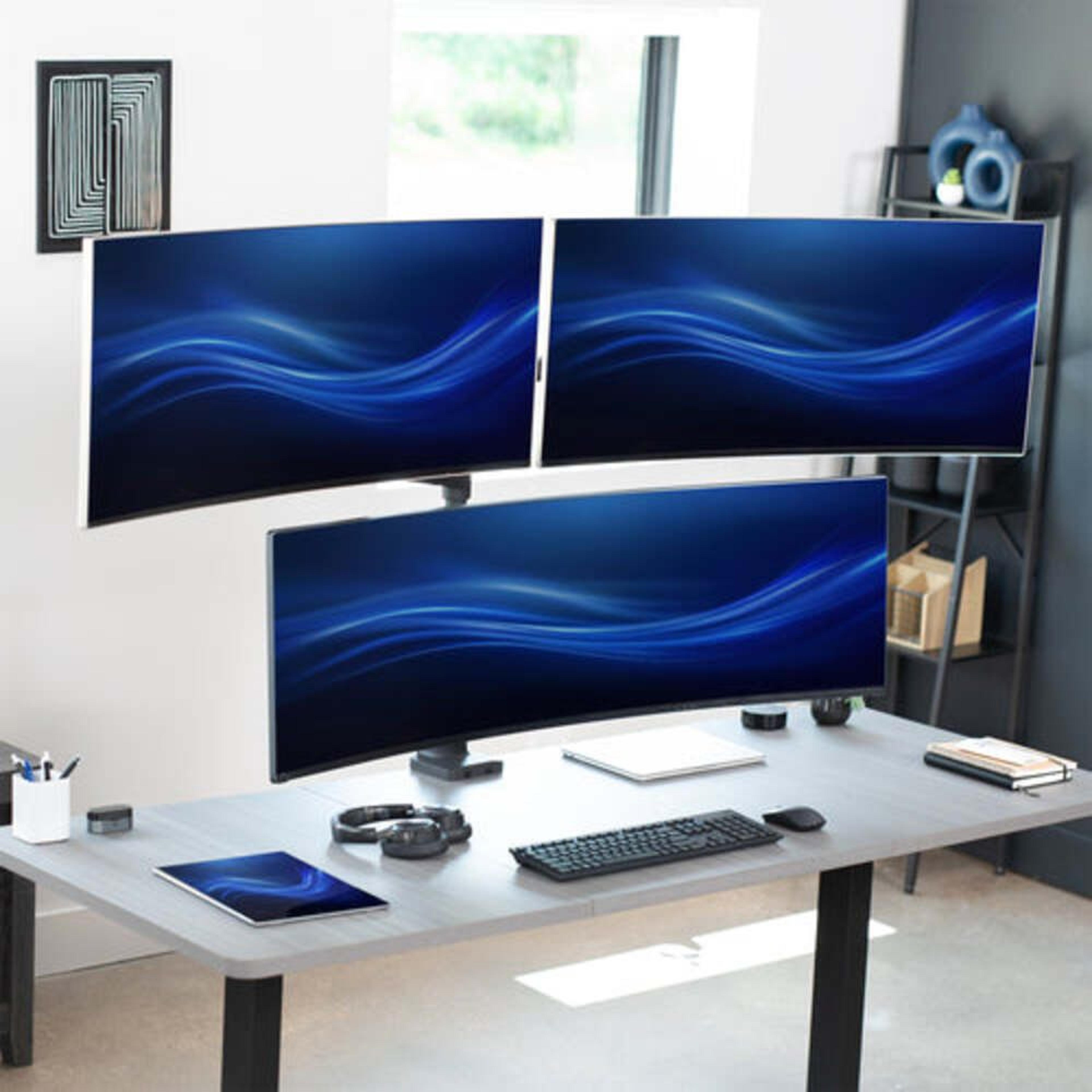 Pneumatic Triple Ultrawide Monitor Desk Mount For 49 Inch Screens 1