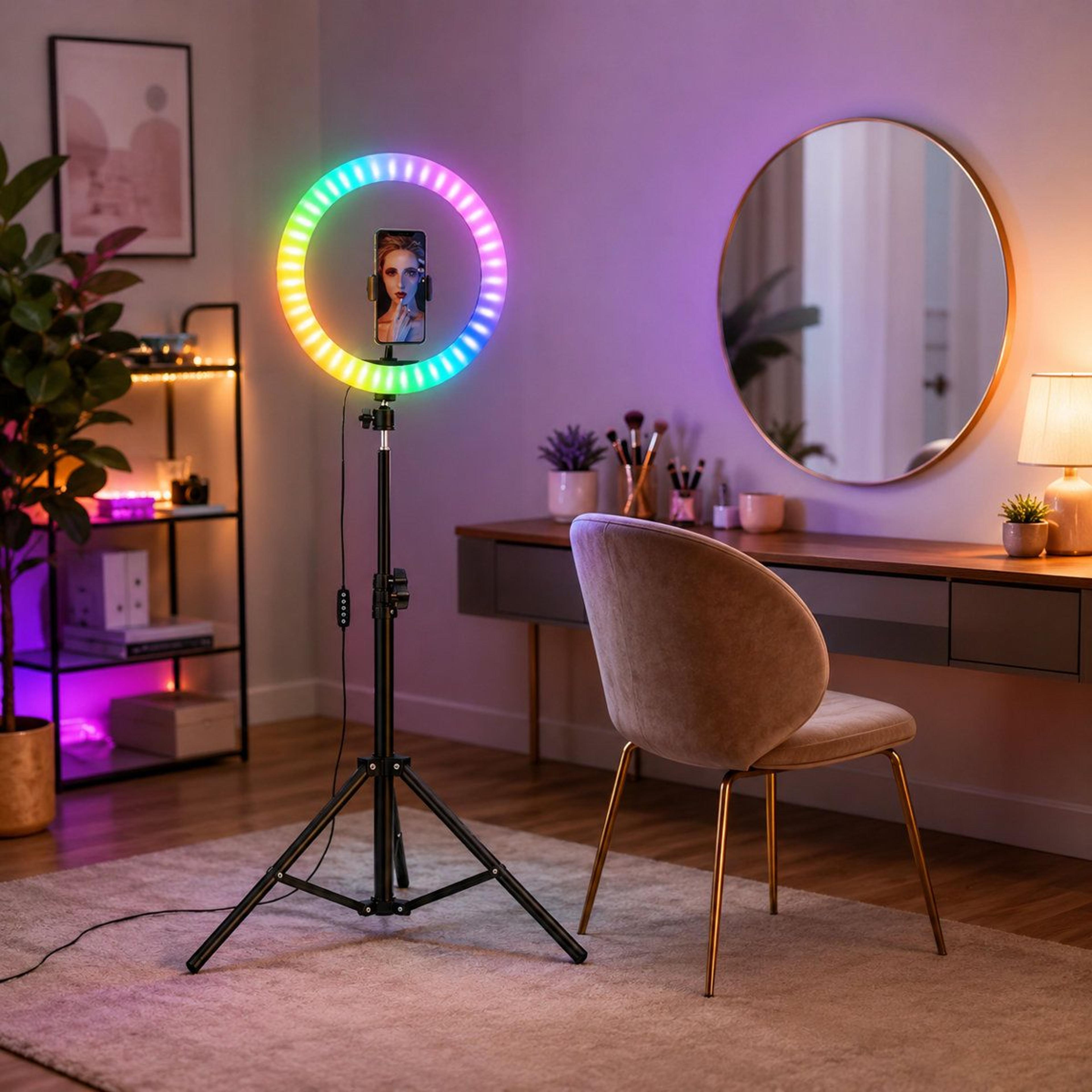 10 Inch RGB Ring Light With 63 Inch Tripod And Phone Holder Dimmable 2