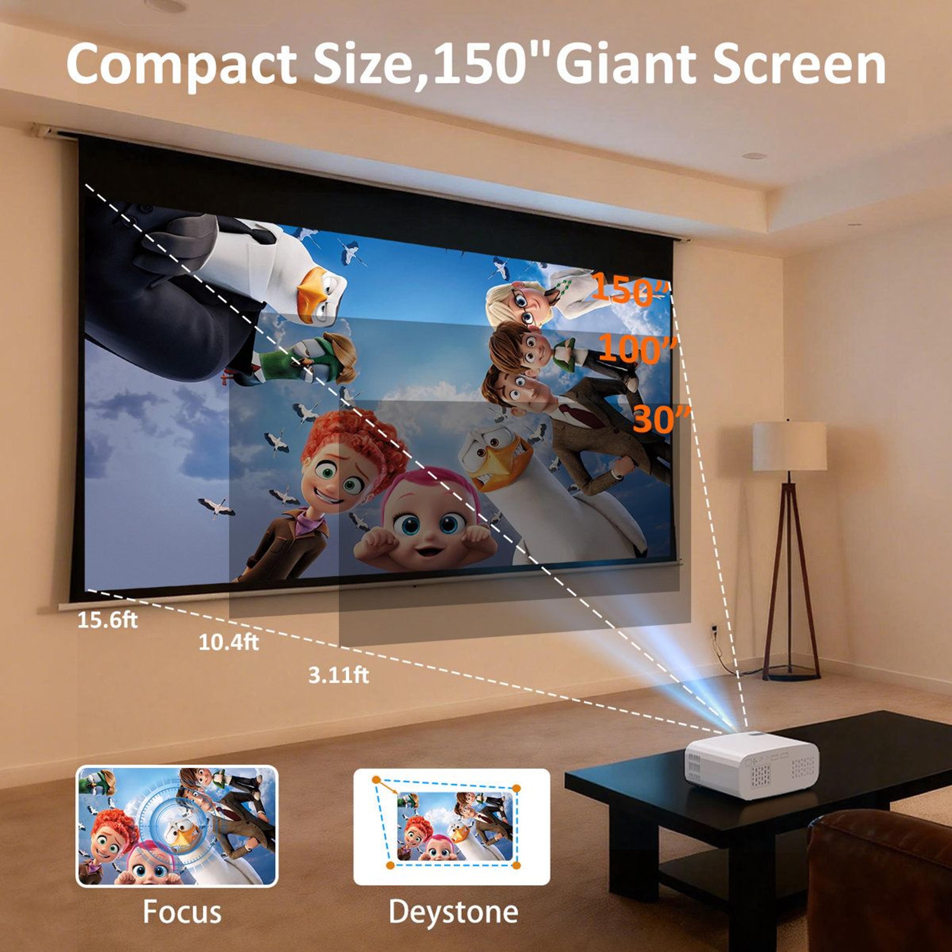 Polaring Mini Smart Projector 1080P 4K Decode With Android 11 WiFi 6 And Dolby Audio 4