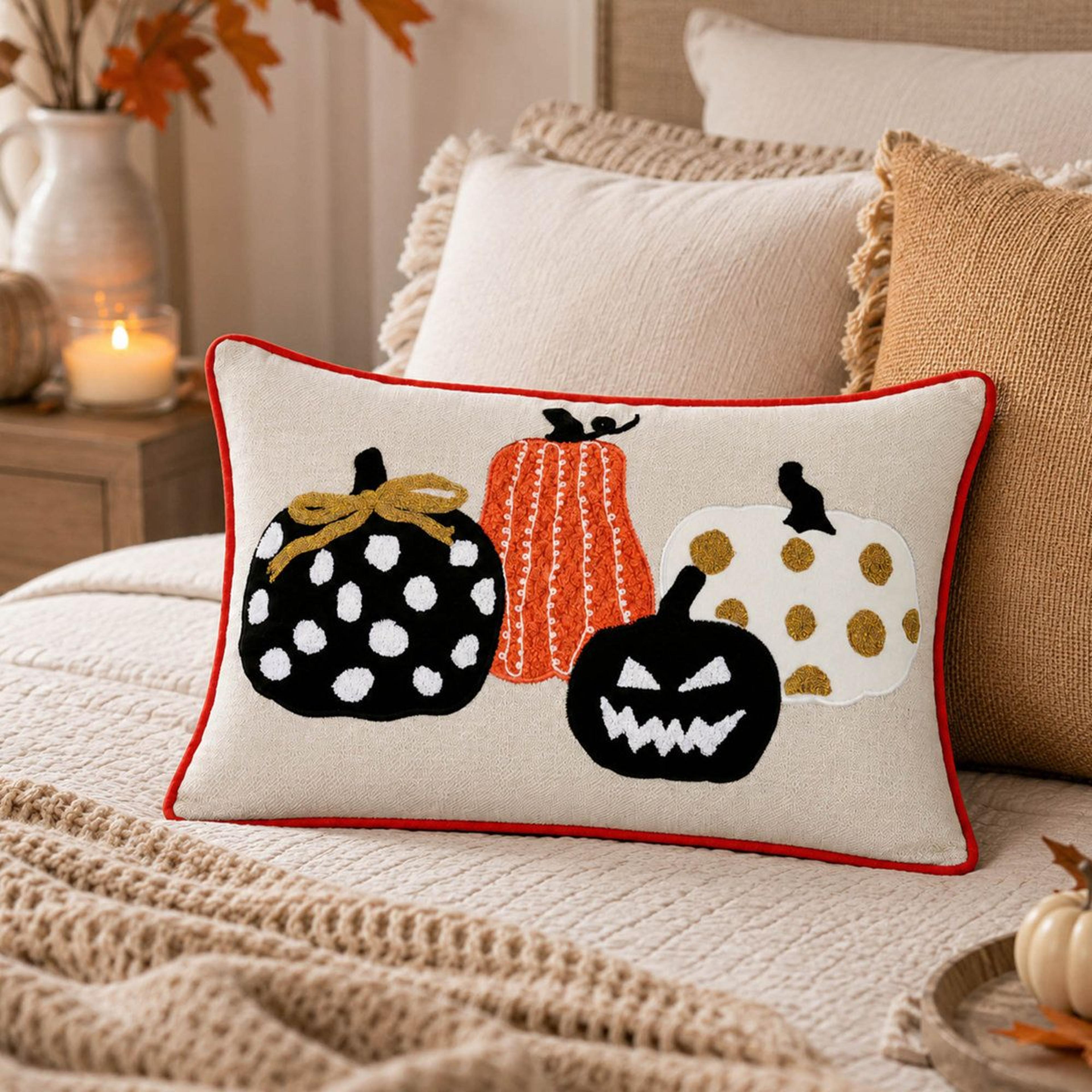 halloween pumpkin embroidered lumbar pillows set of 2 for seasonal decor