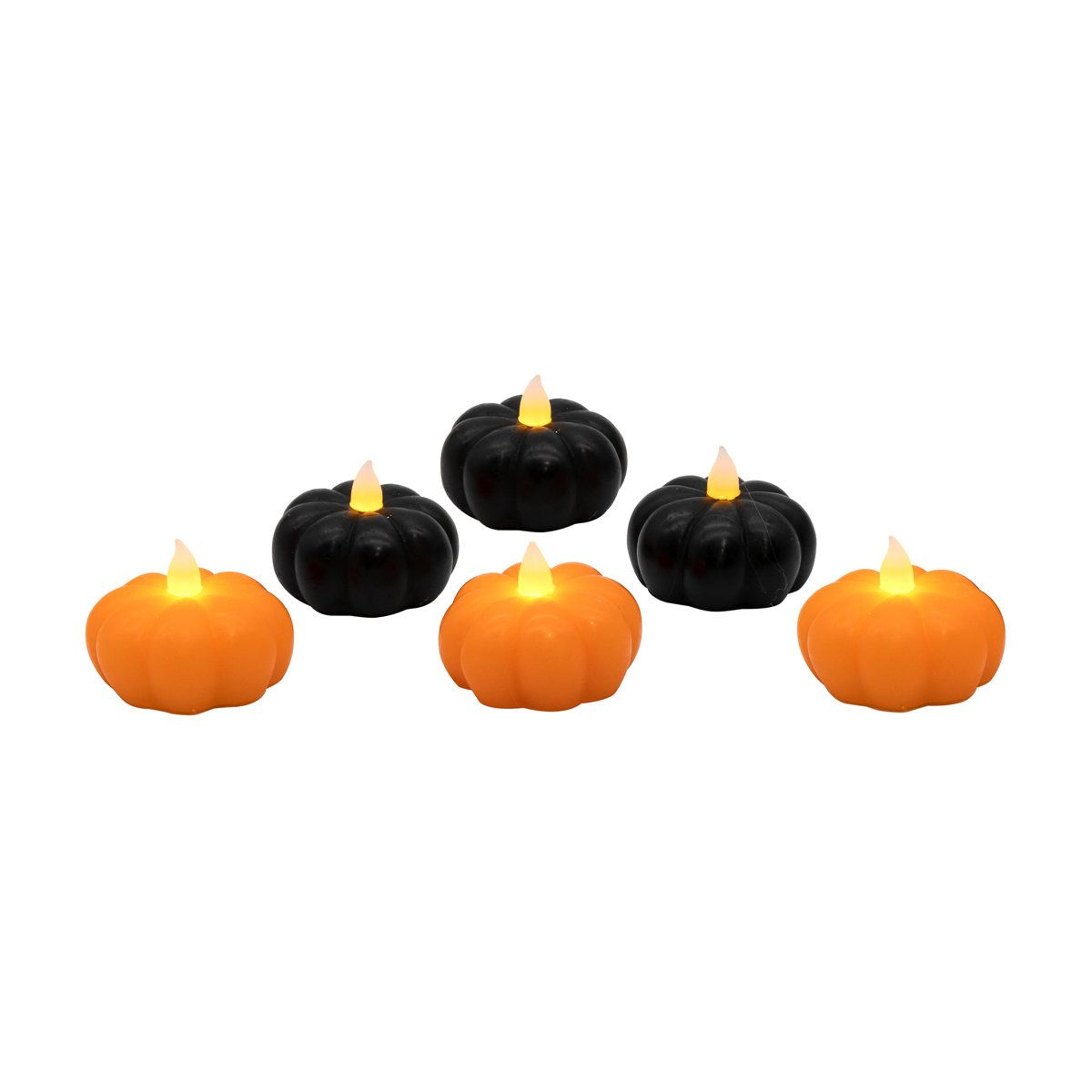 battery operated lighted pumpkin set 6 piece wax halloween decor