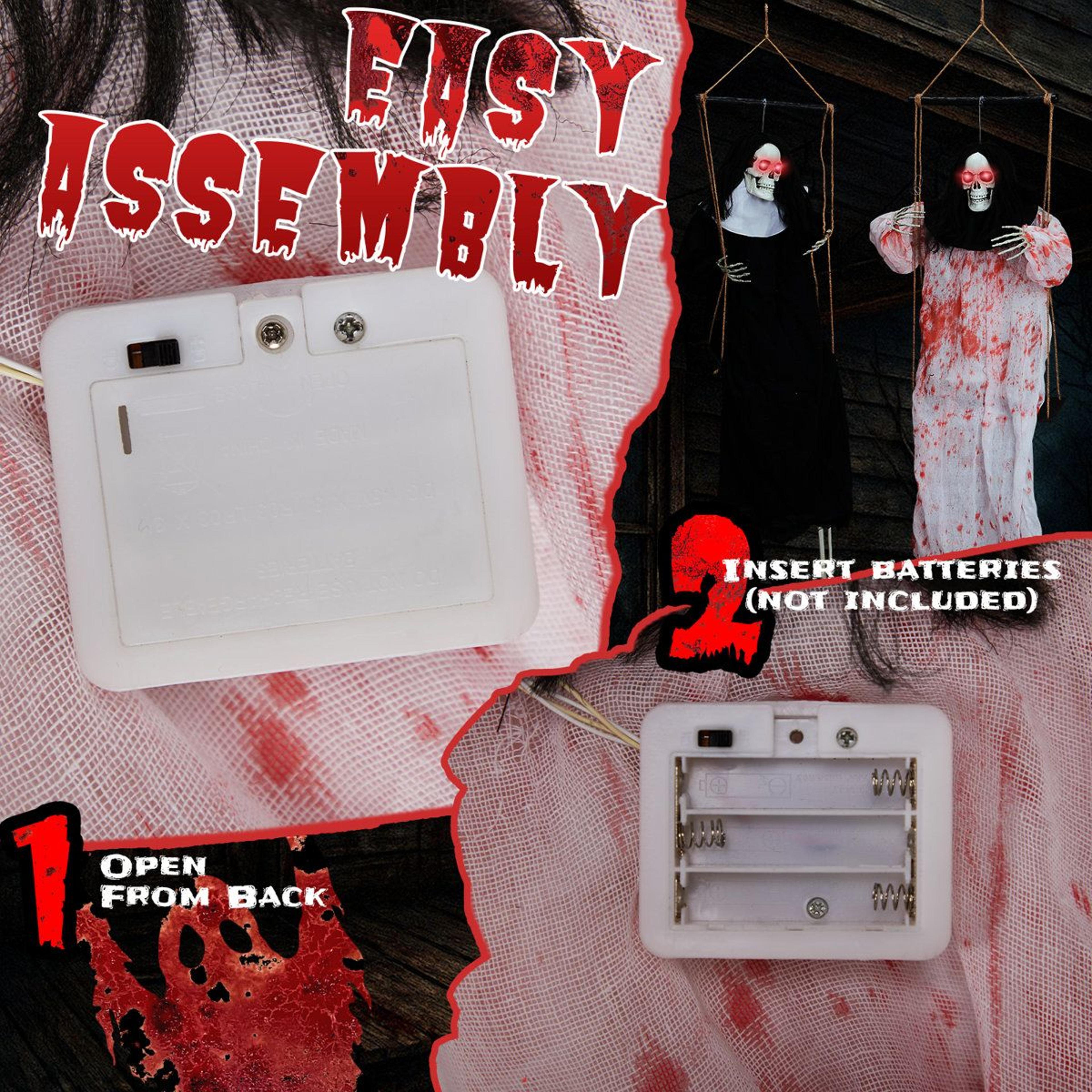 2 Piece 3 Ft Halloween Grim Reaper Hanging Decorations With Red LED Eyes And Screams 6