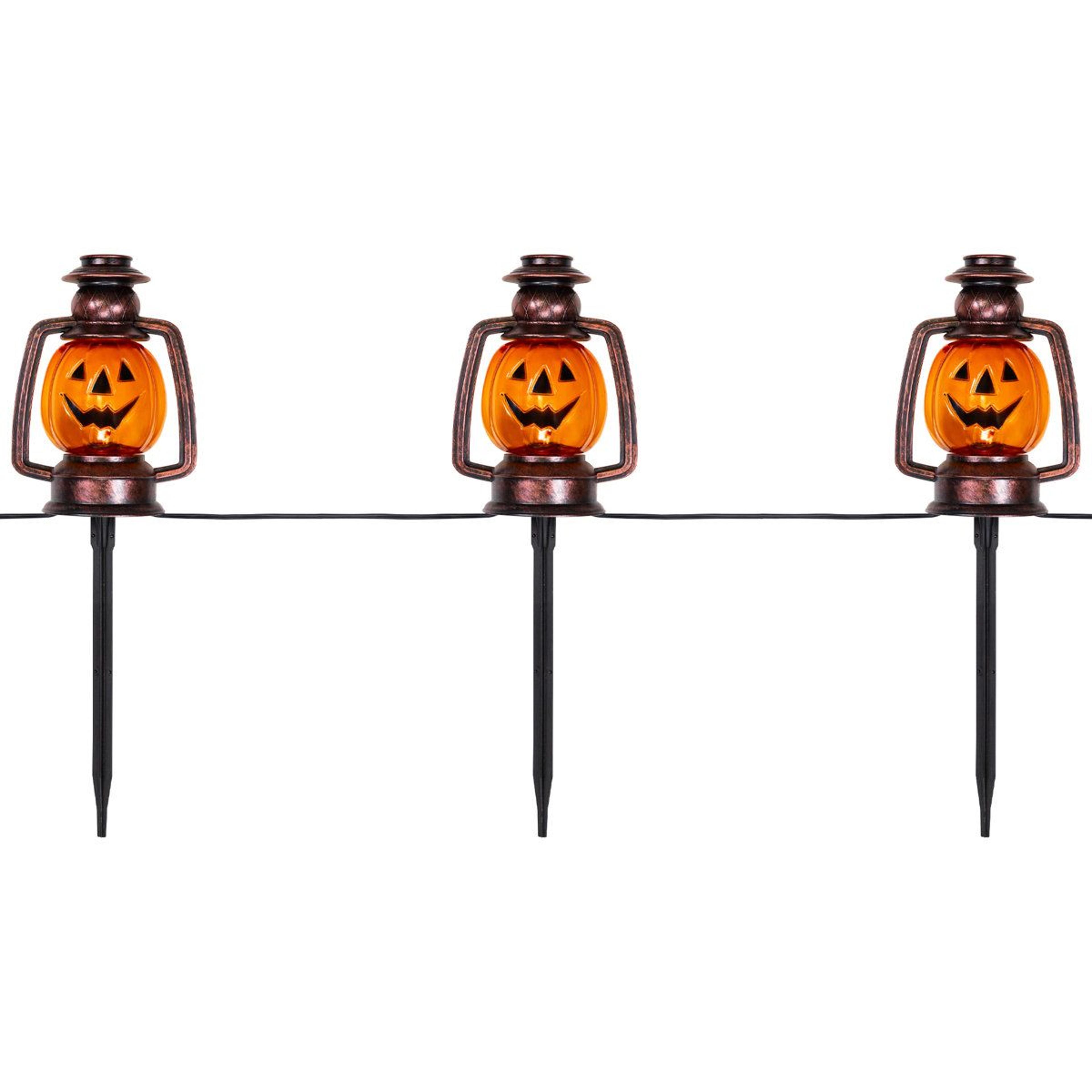 orange flickering halloween jack o lantern pathway markers set of 3