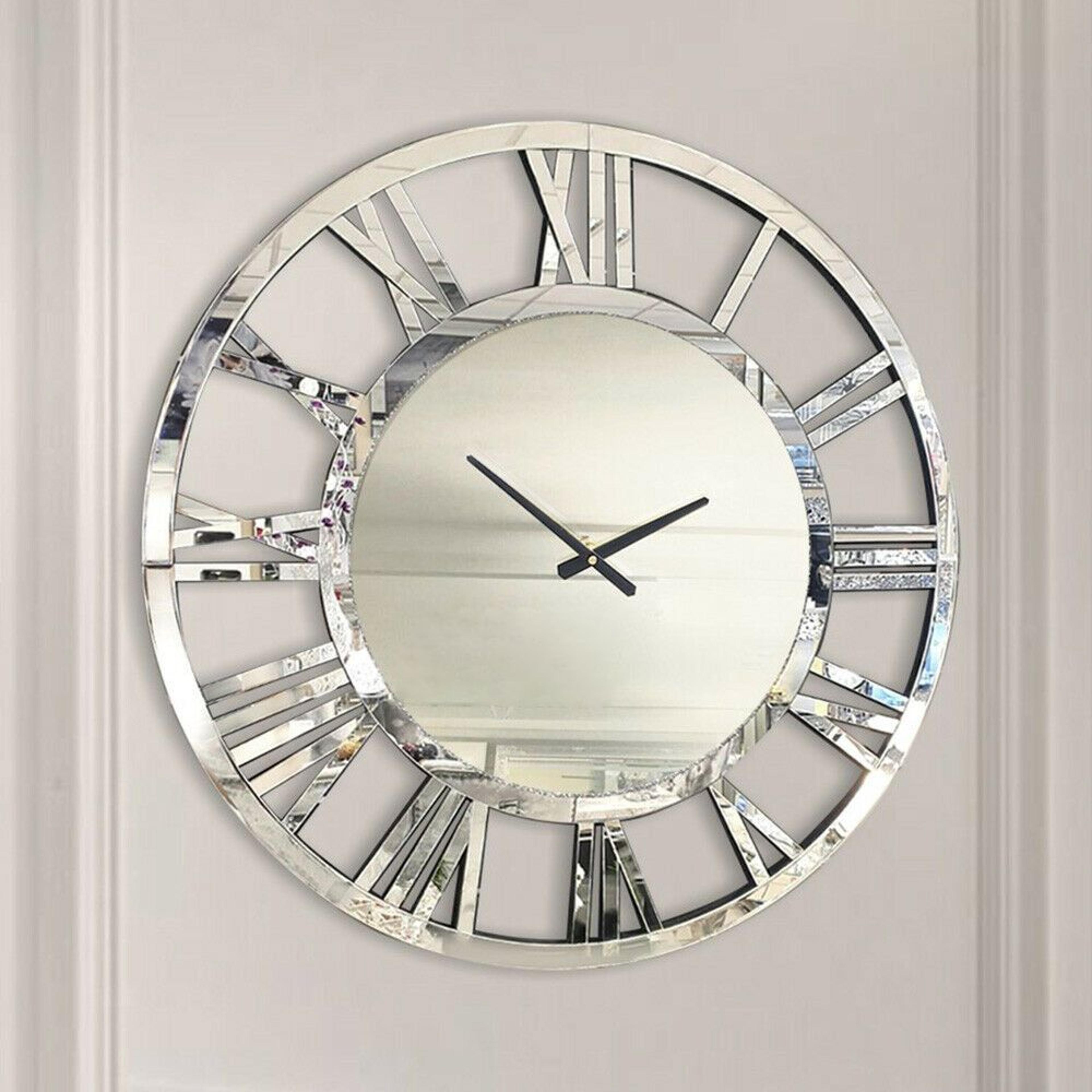 24 inch modern mirrored glass wall clock with roman numerals