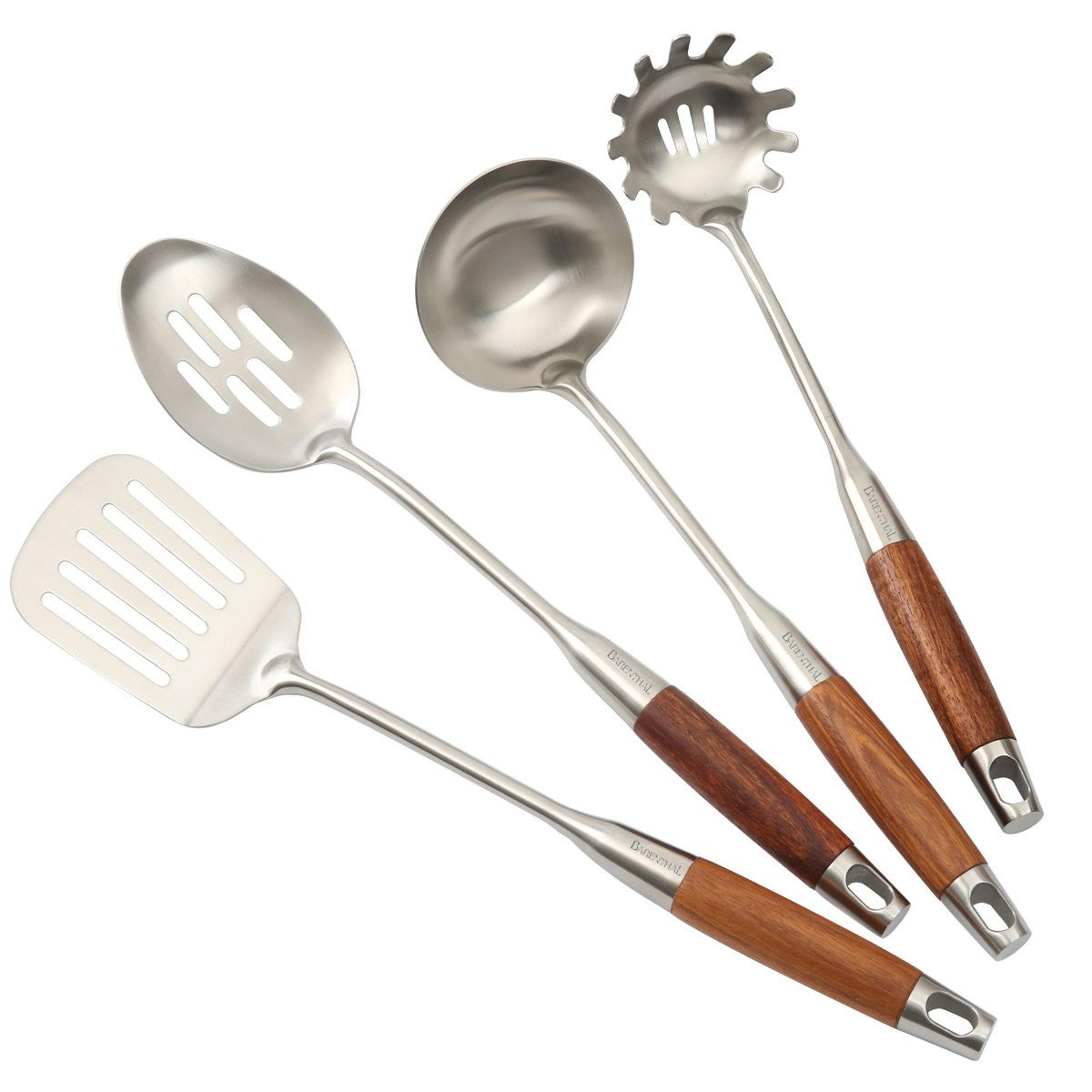 4 piece stainless steel kitchen utensil set with wood handles