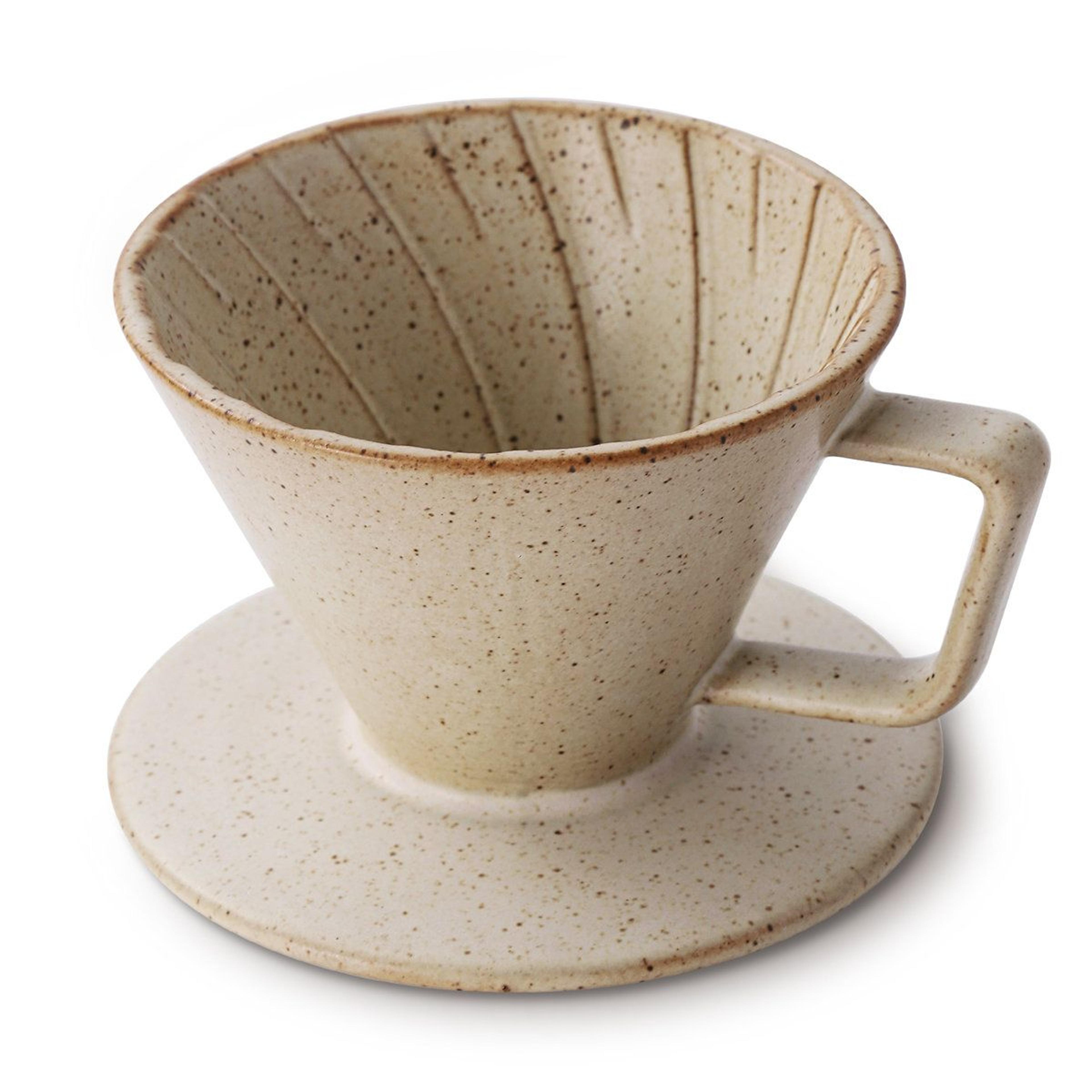 3.9" ceramic v60 pour over coffee dripper with reactive glaze and geometric design