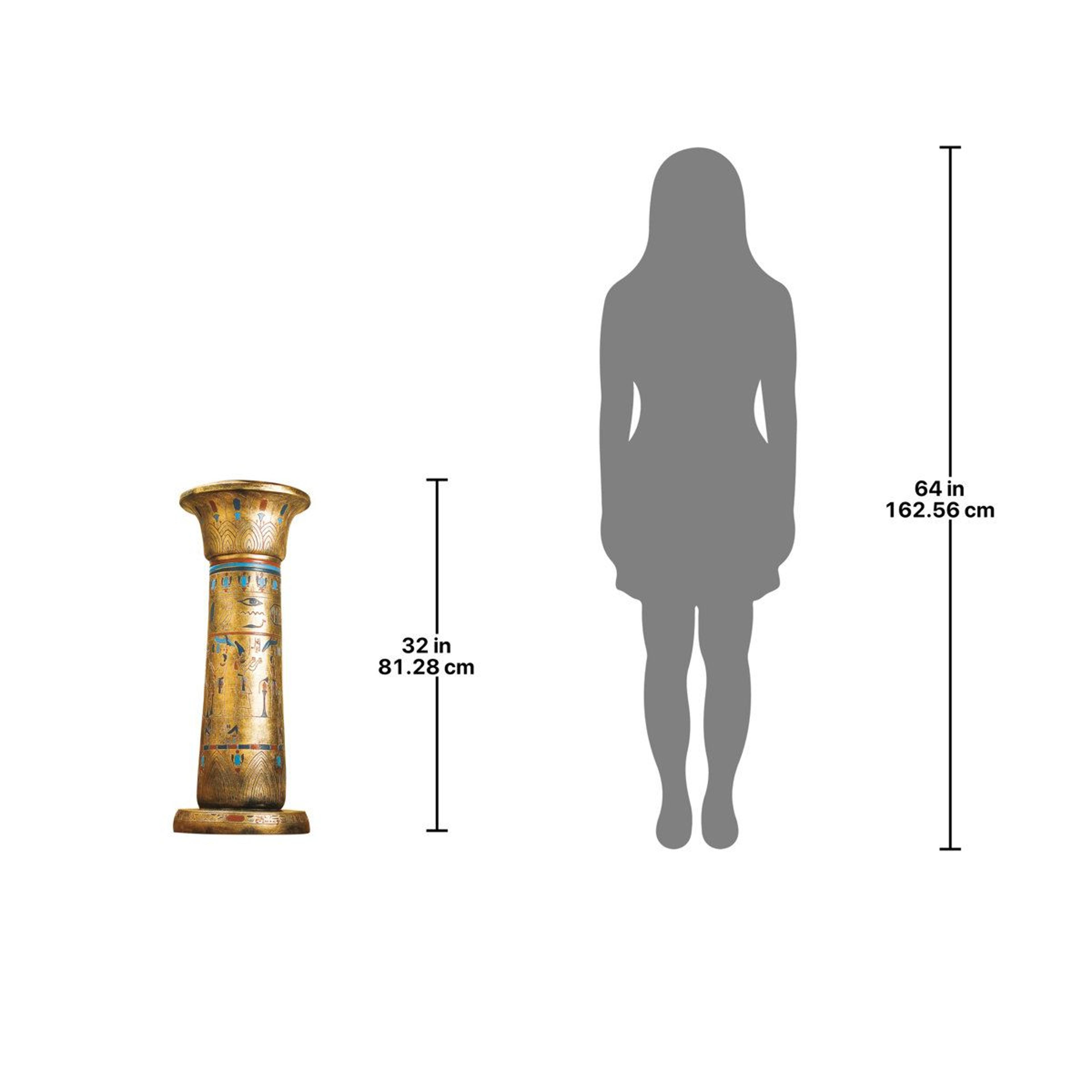 Egyptian Sculptural Column Decorative Pedestal With Lotus And Hieroglyphic Details 5