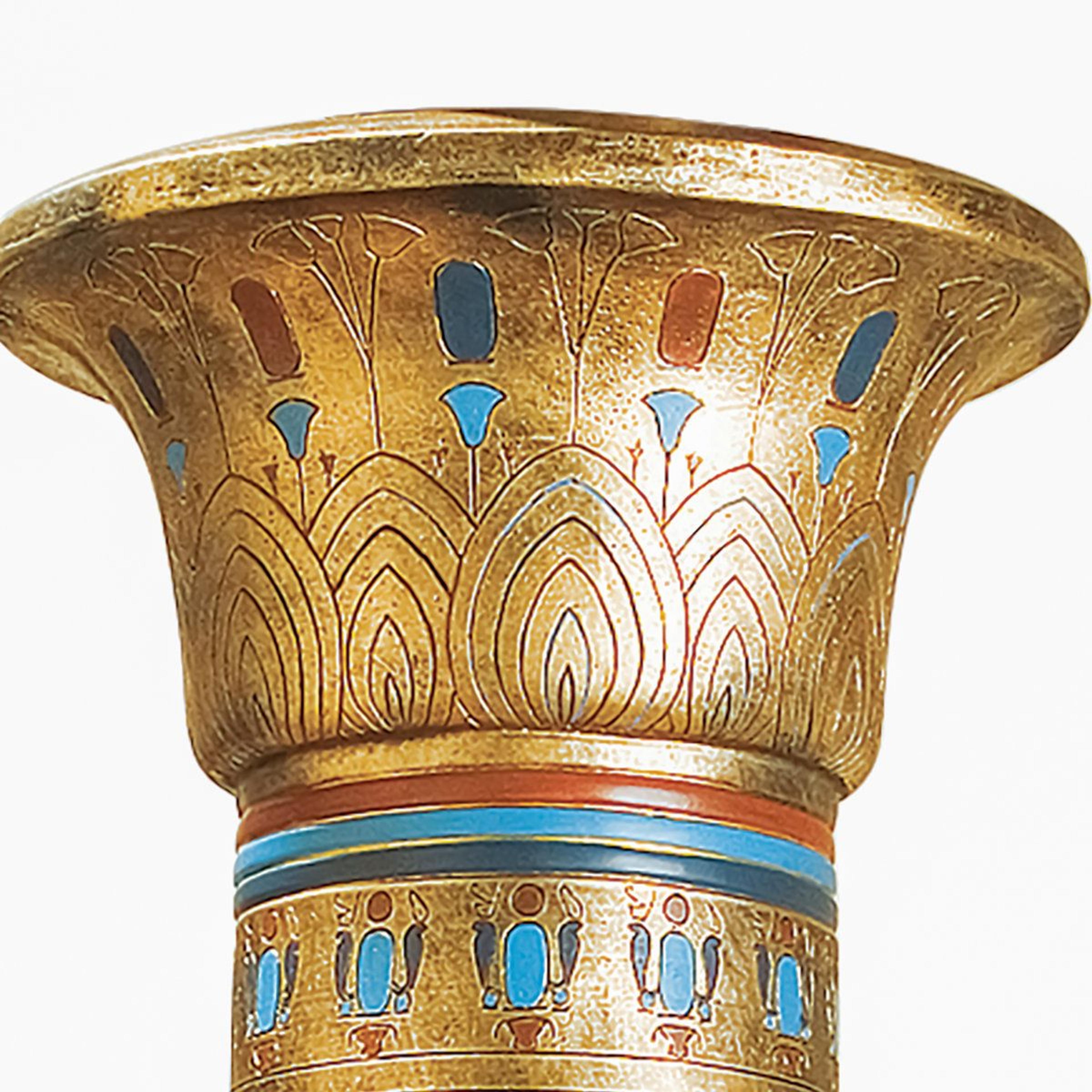 Egyptian Sculptural Column Decorative Pedestal With Lotus And Hieroglyphic Details 2