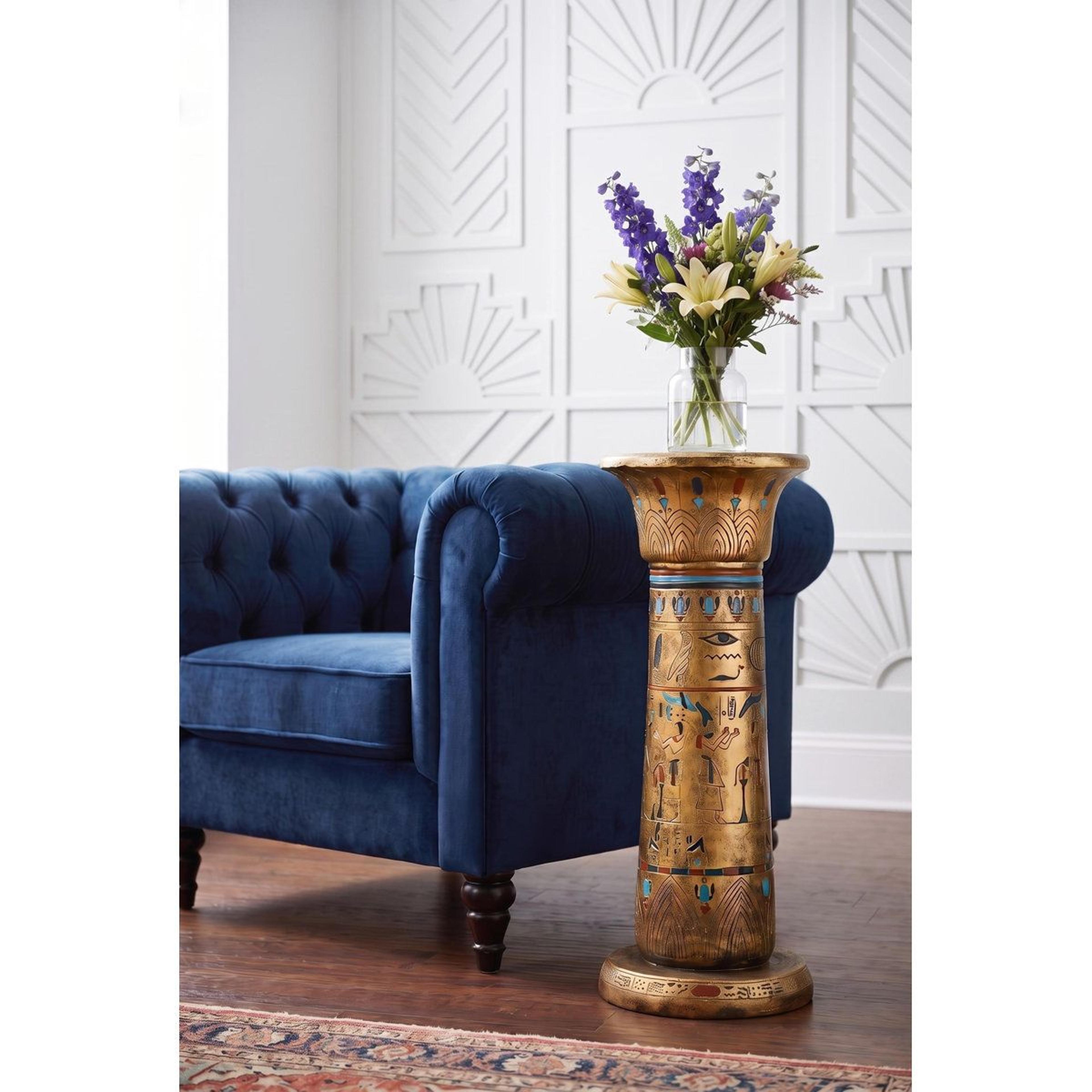 Egyptian Sculptural Column Decorative Pedestal With Lotus And Hieroglyphic Details 4