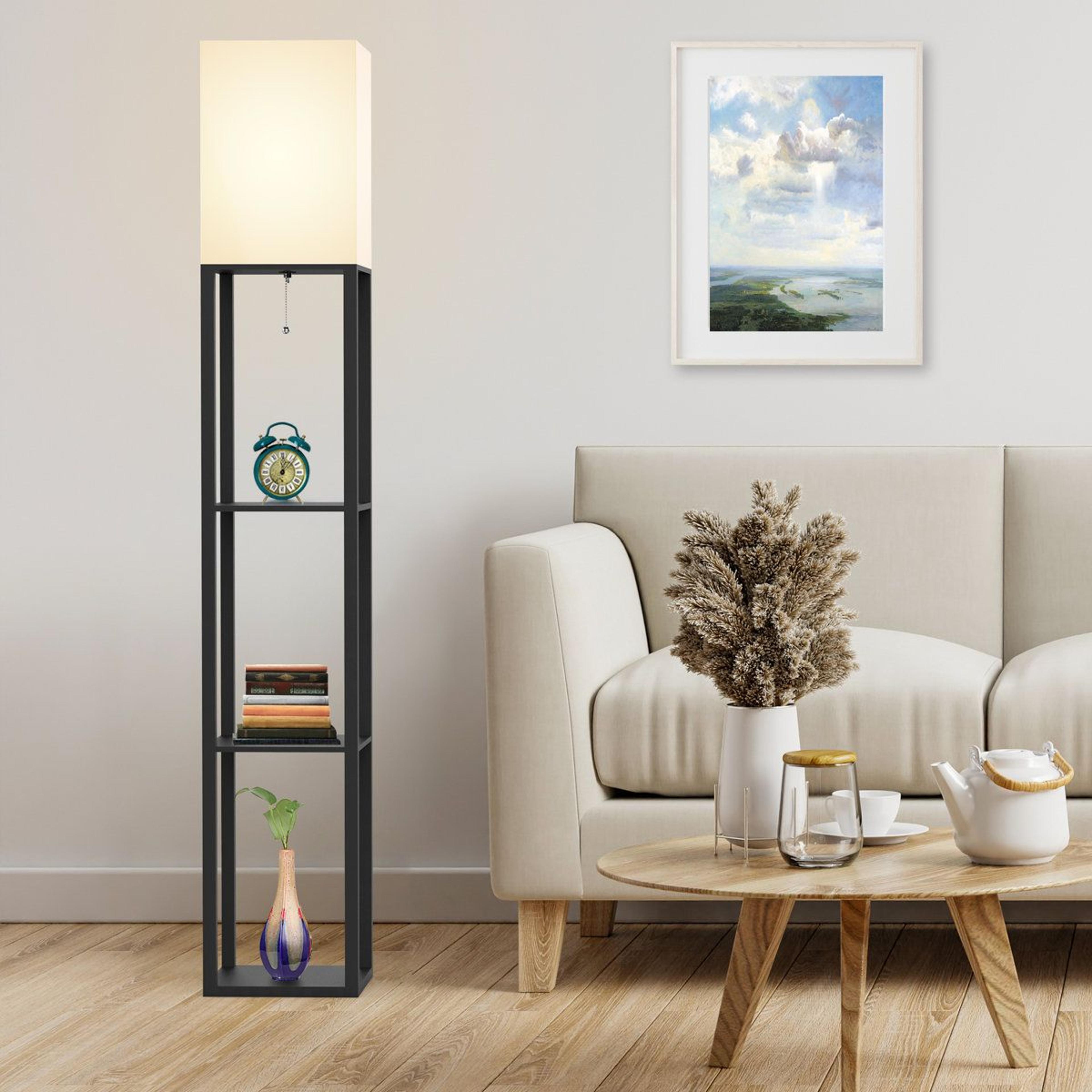 emonnie 62.9" solid wood floor lamp with shelves and built in outlet