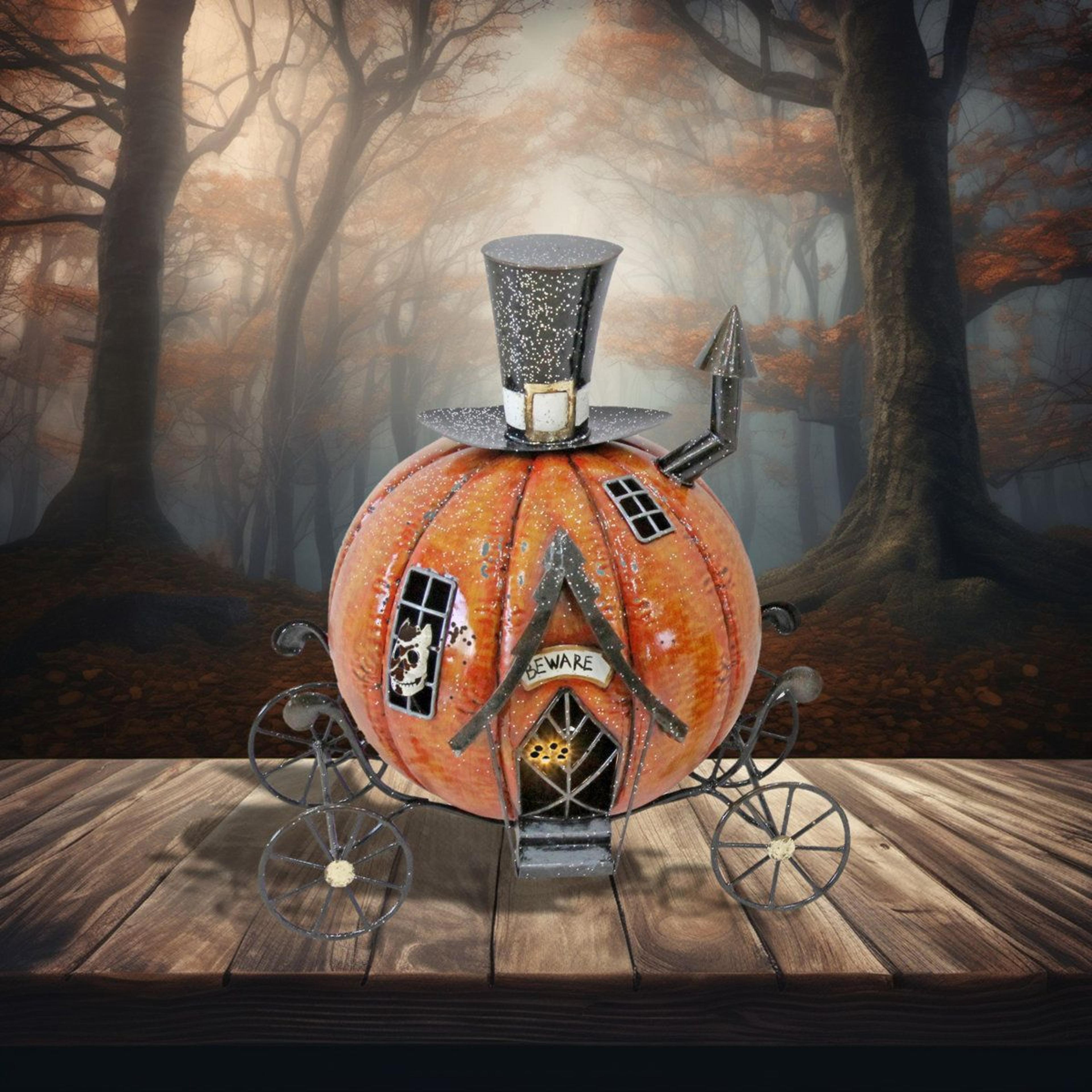 Haunted Forest Metal Halloween Carriage Candleholder 6