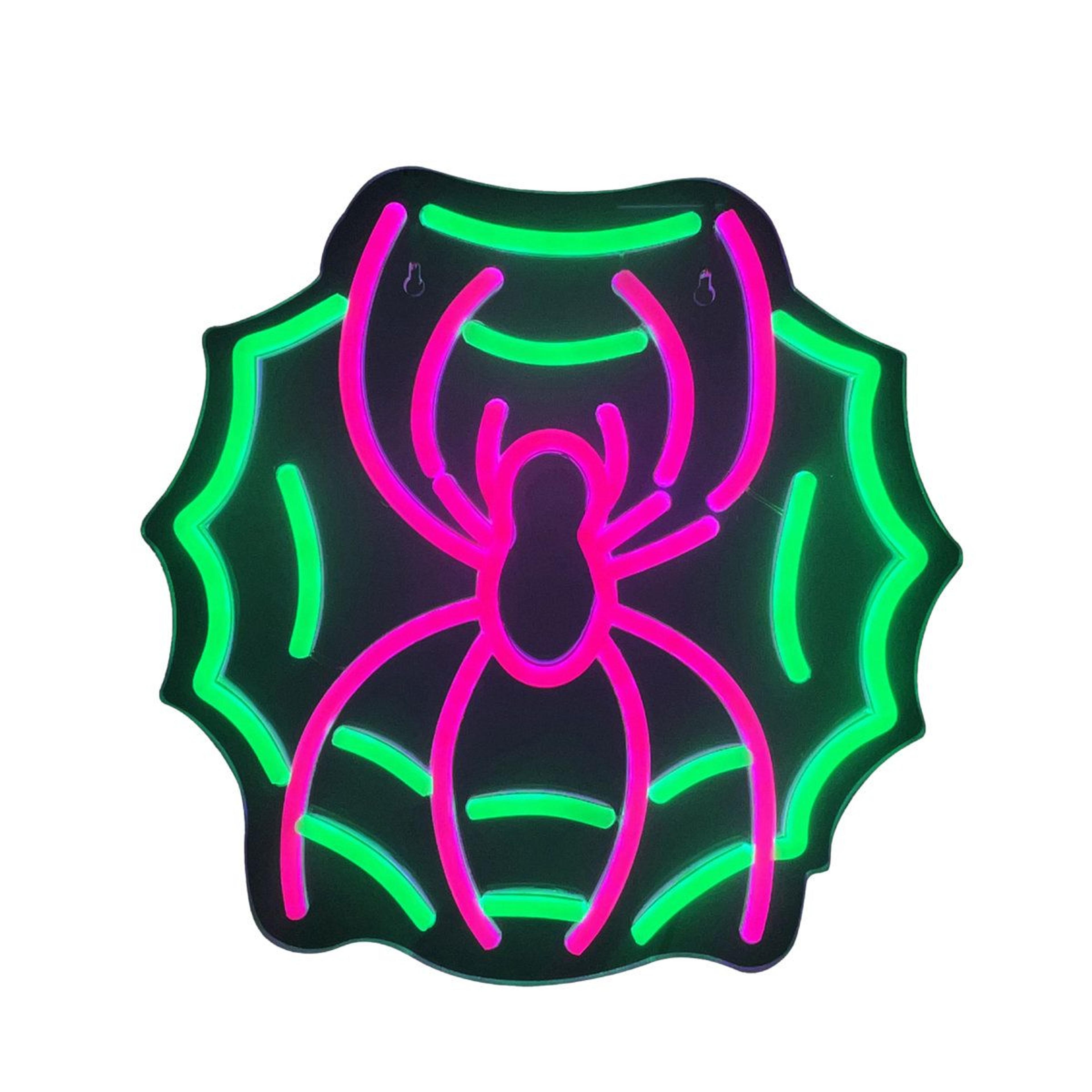 haunted hill farm neon led spider web halloween wall decoration