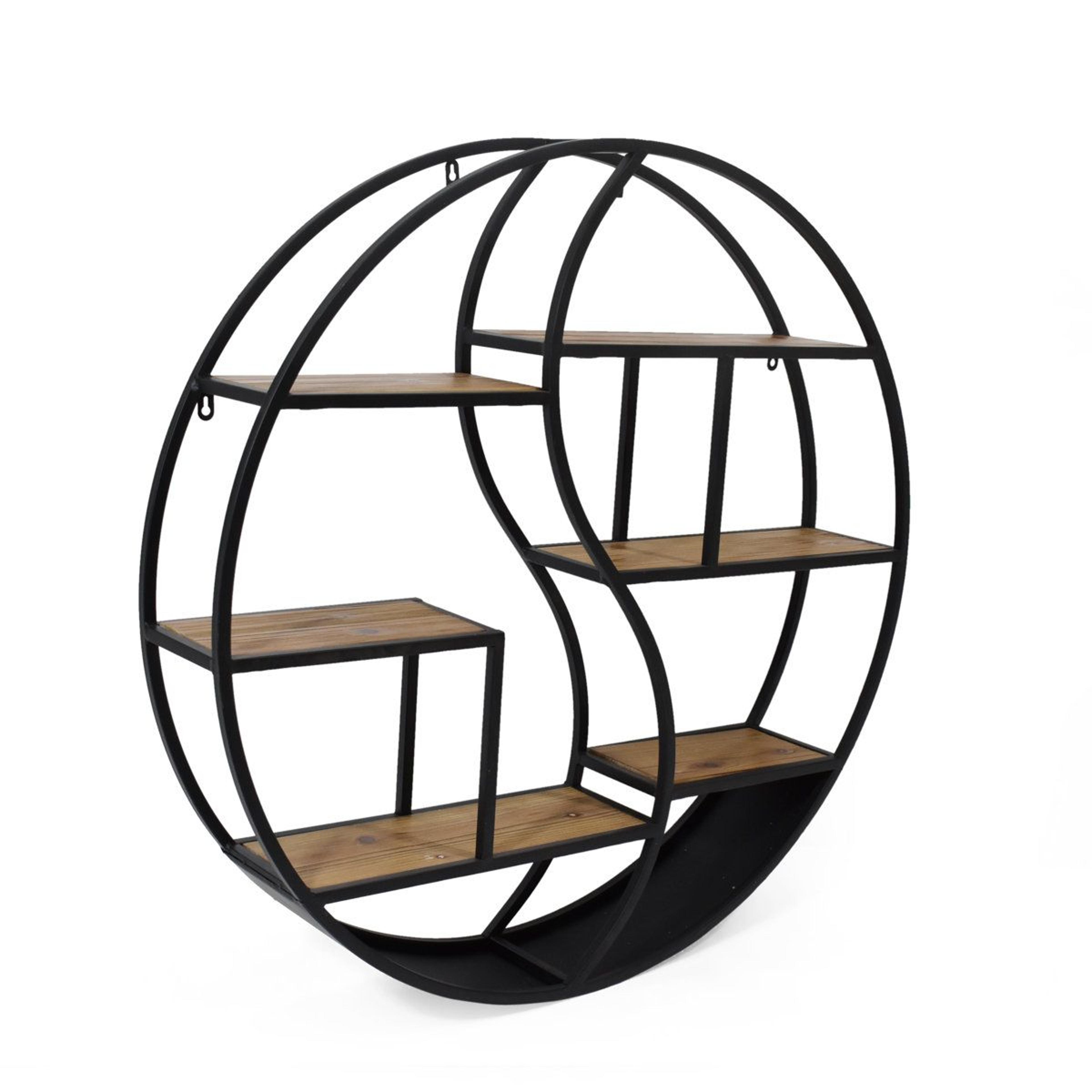 8 shelf round wall accent shelf with solid fir wood and metal frame