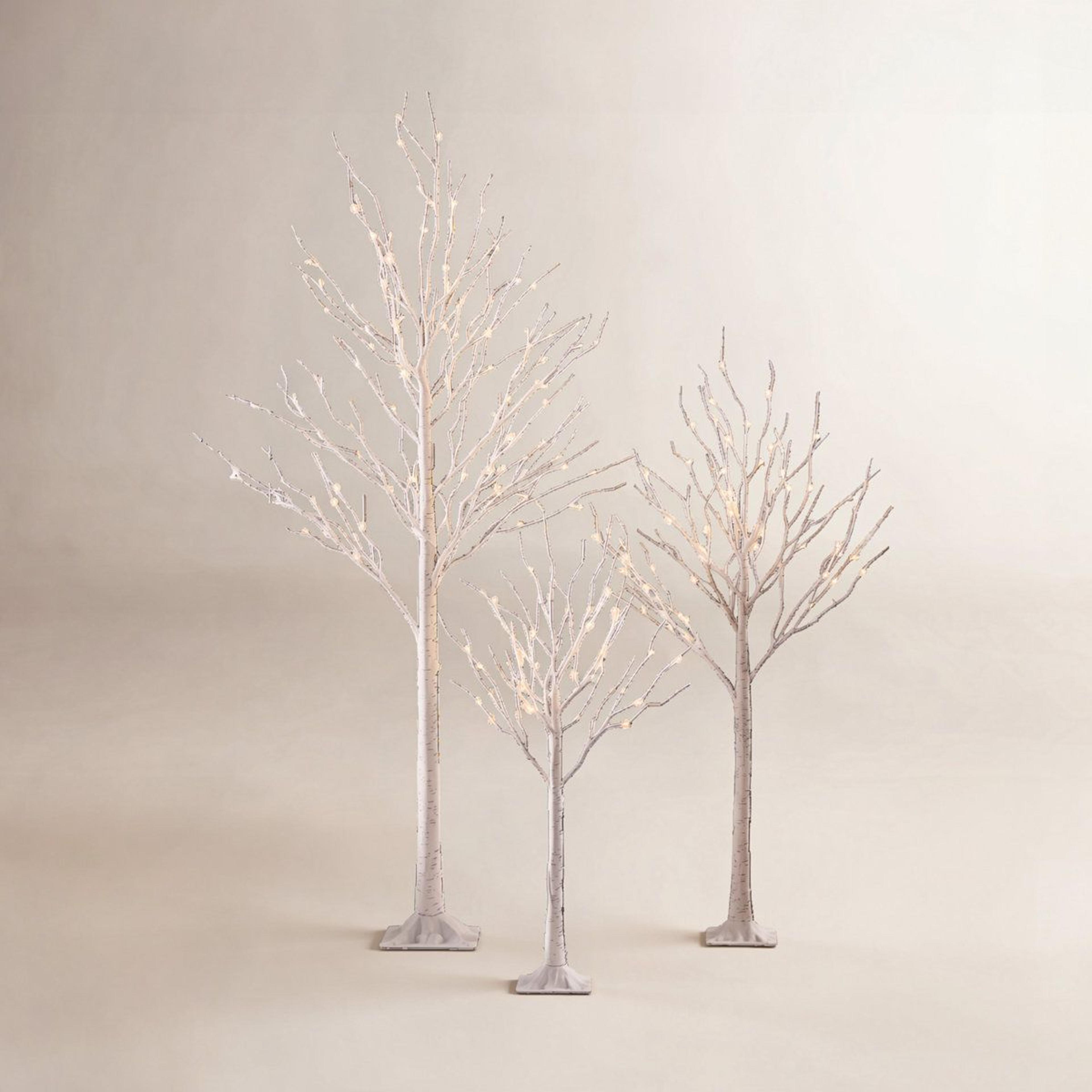 3 piece lighted birch tree set with warm white integrated led flexible branches