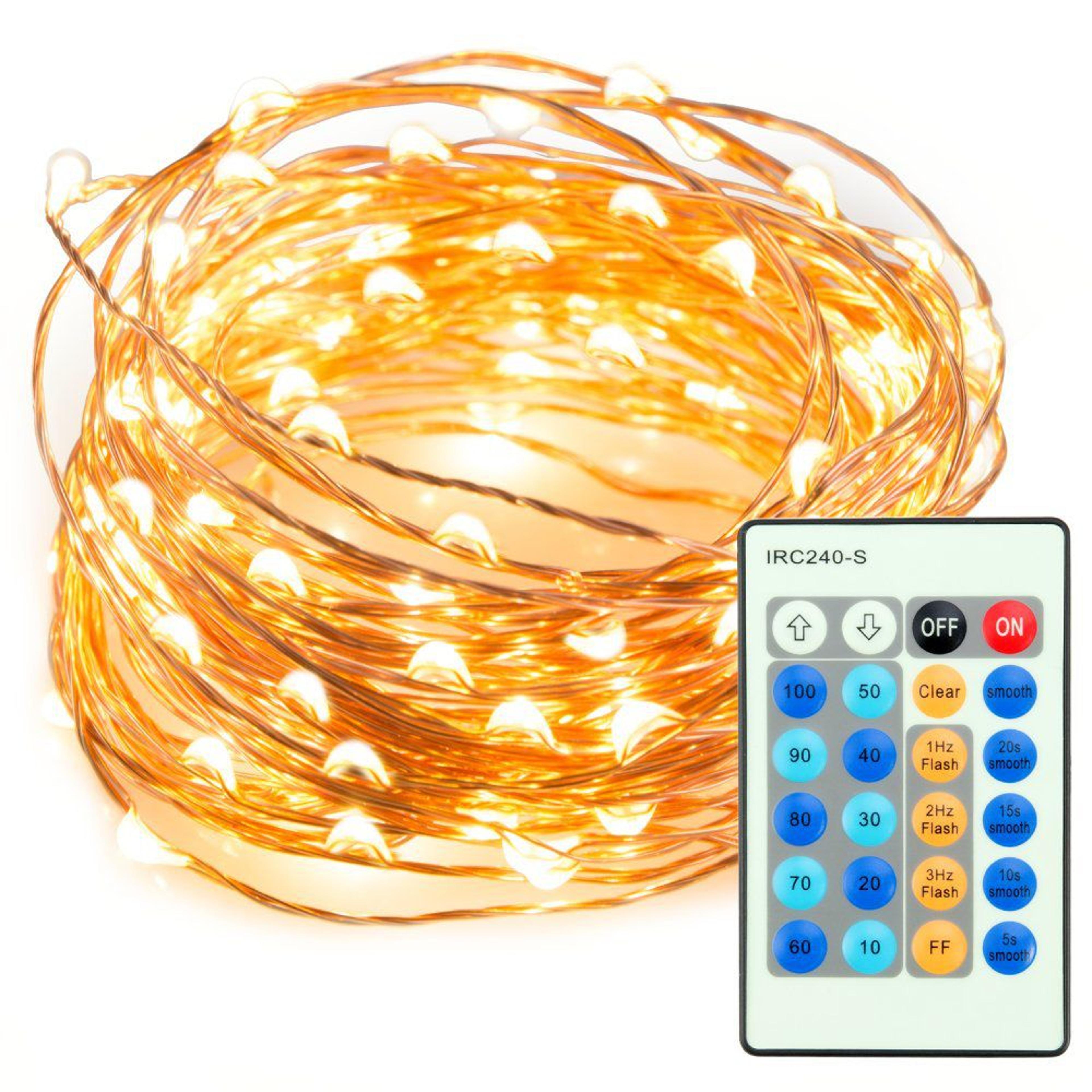 100 ft led fairy string lights with 300 warm white leds remote control and twinkling modes