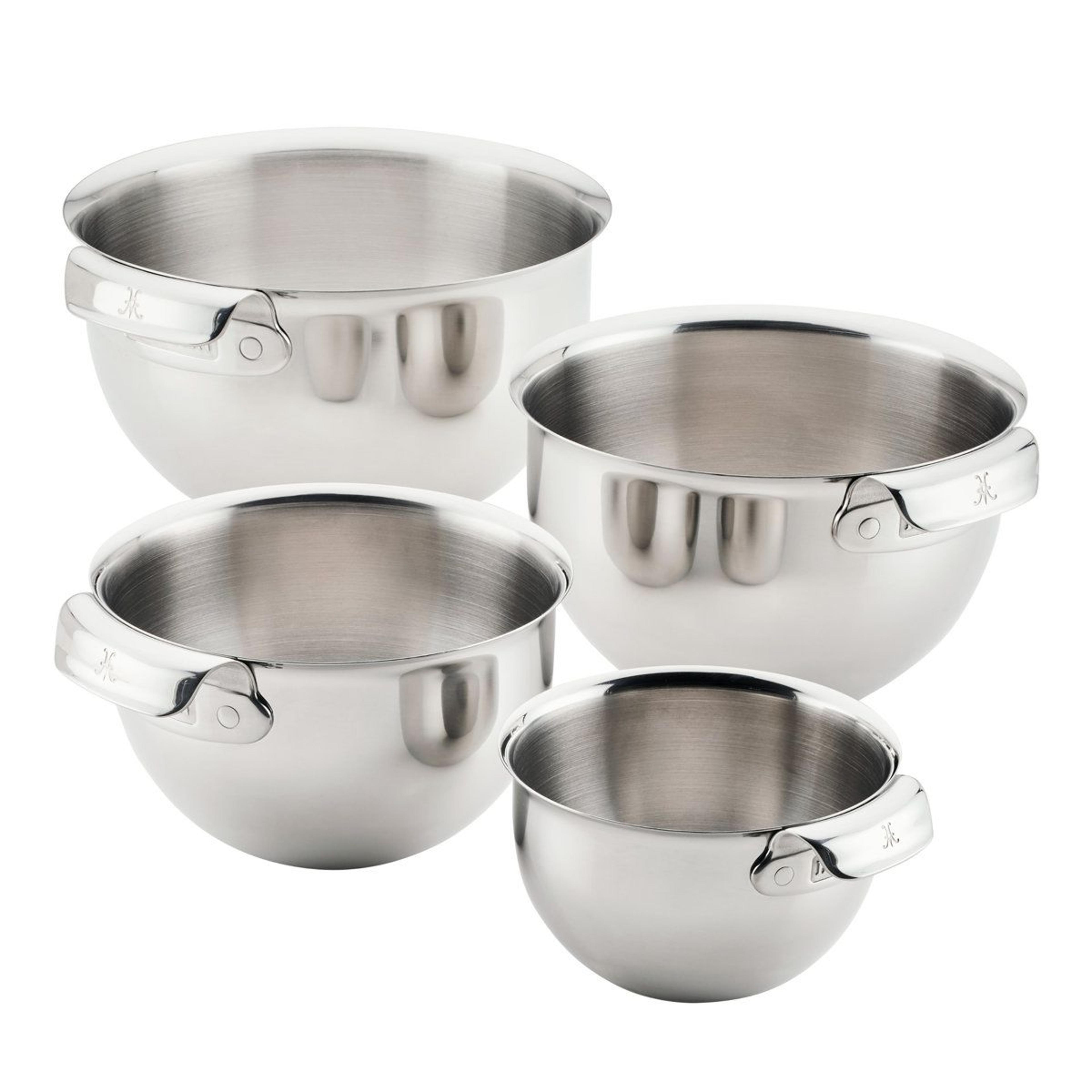 4 piece stainless steel mixing bowl set with handles and nesting design