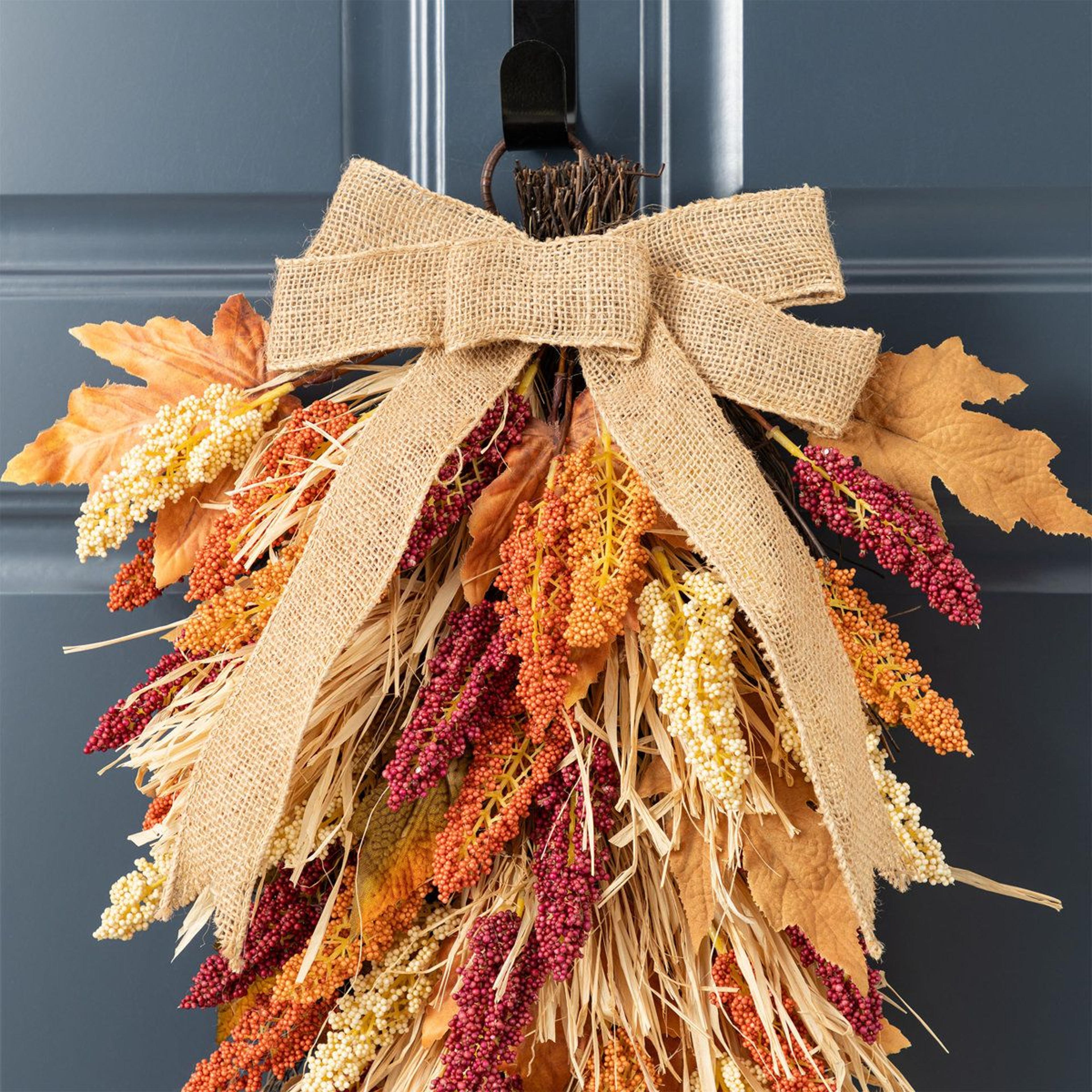 28 Inch MultiColored Sorghum Teardrop Fall Floral Swag 4