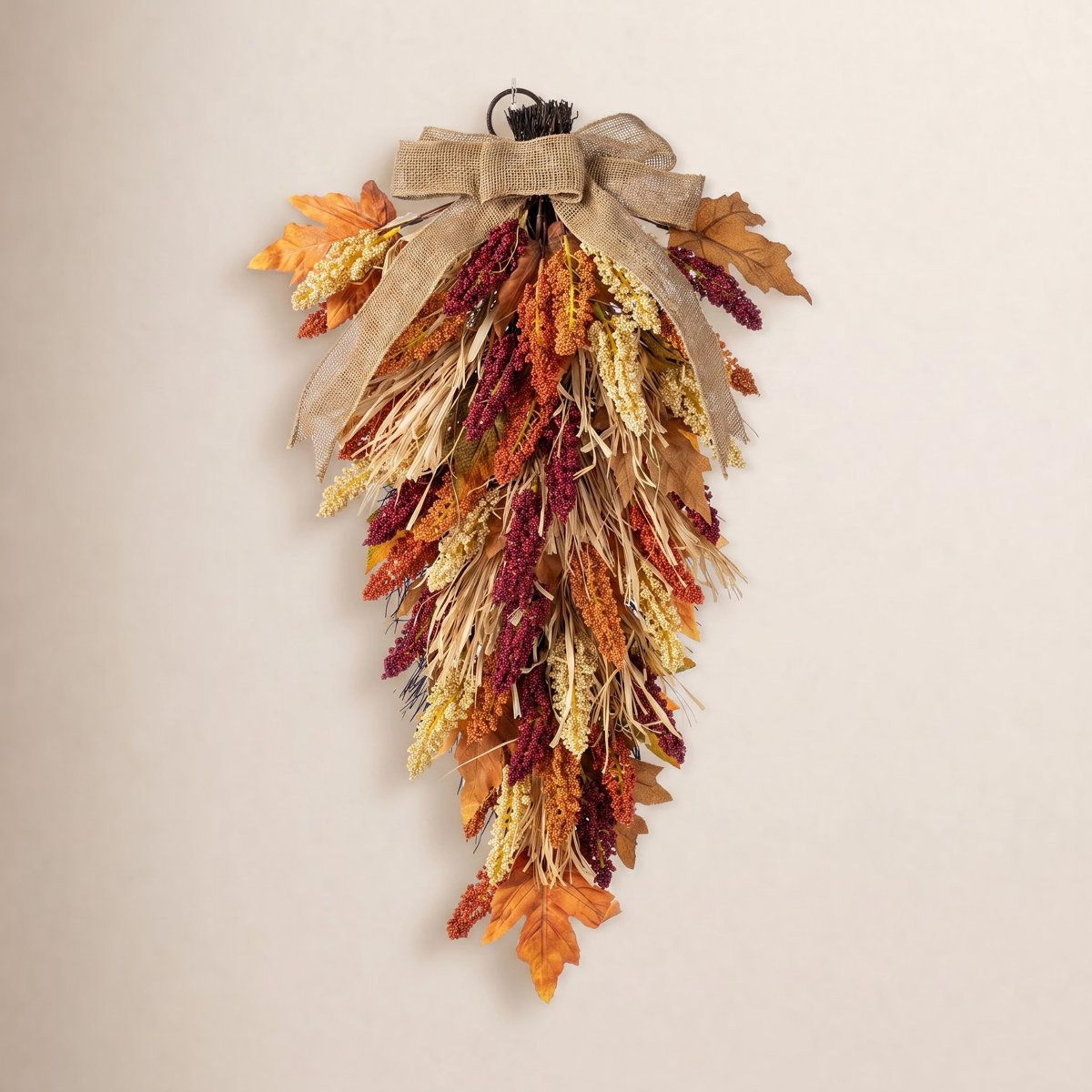28 inch multi-colored sorghum teardrop fall floral swag