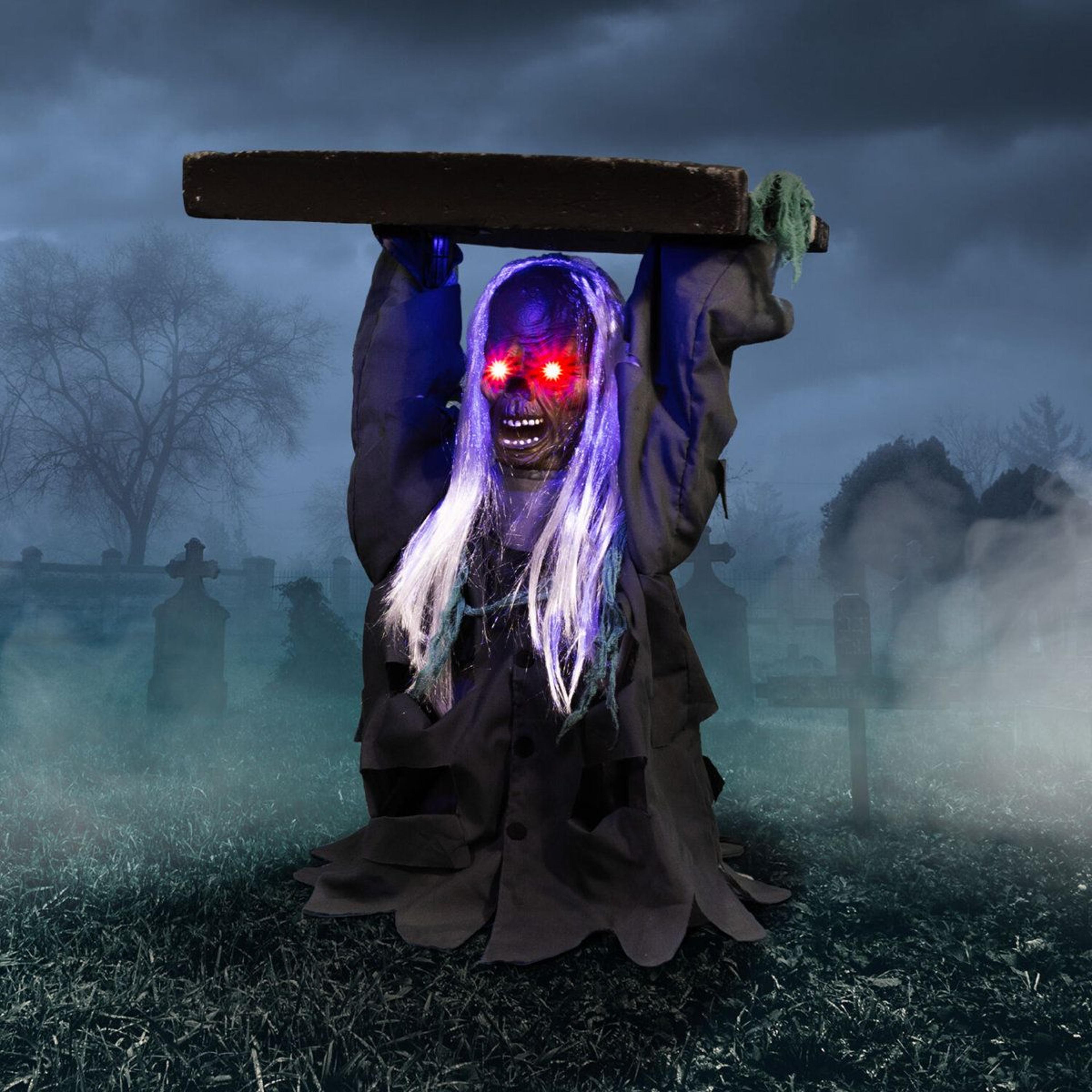 Sound Activated Zombie Tombstone Lifter Animatronic With LED Eyes 6