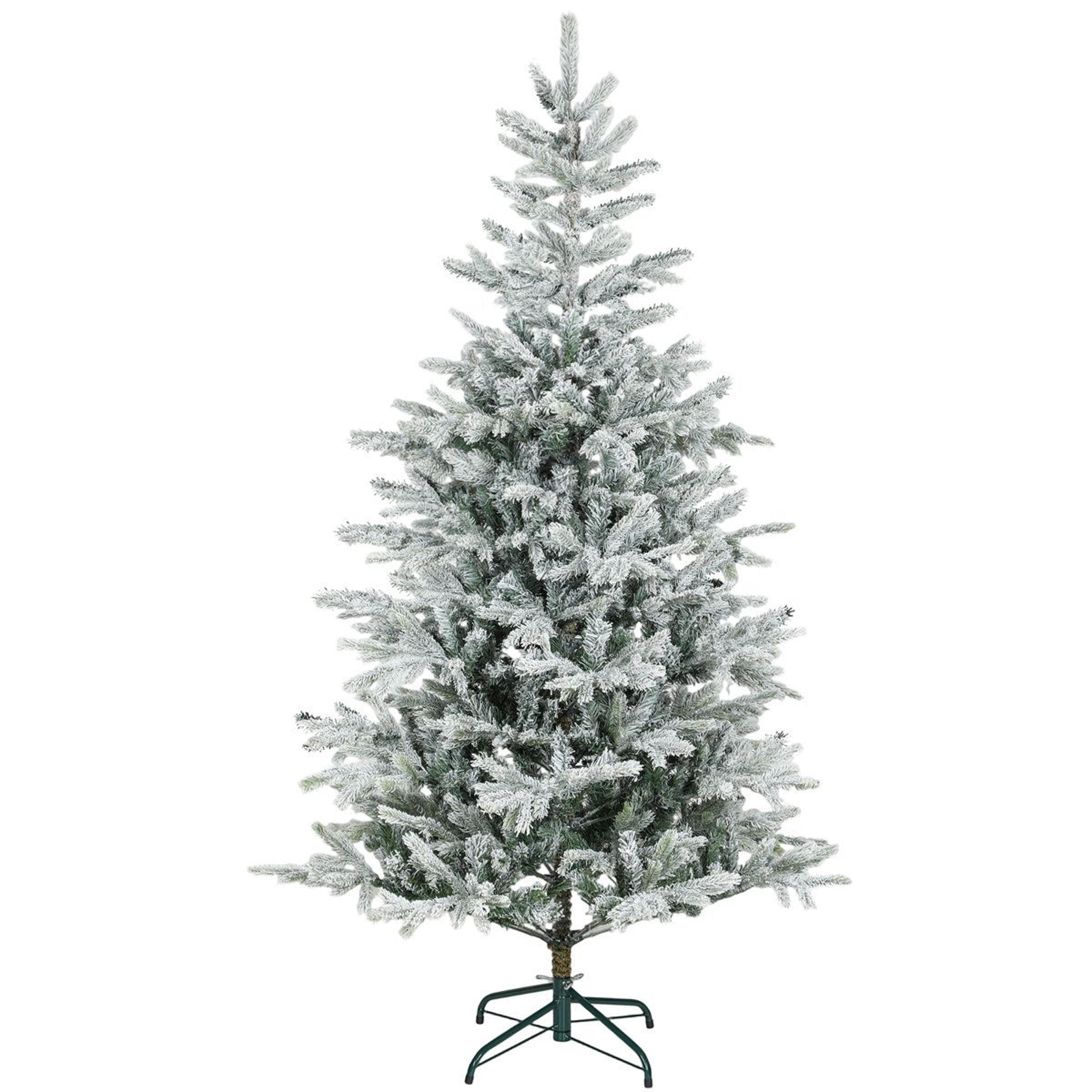 6 ft artificial frosted christmas tree with full spruce shape and hinged branches