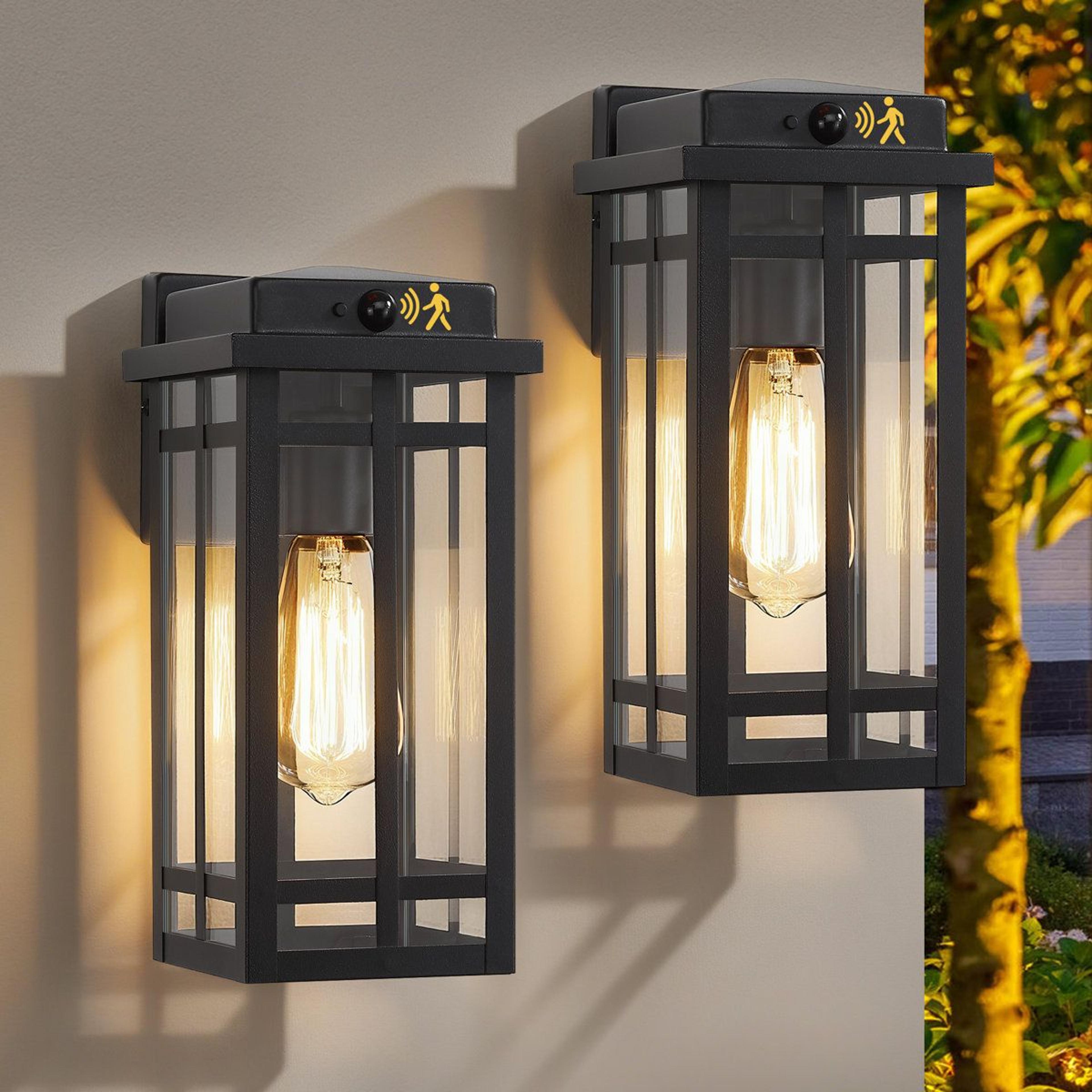 12 inch motion sensor dusk to dawn outdoor wall lantern set of 2