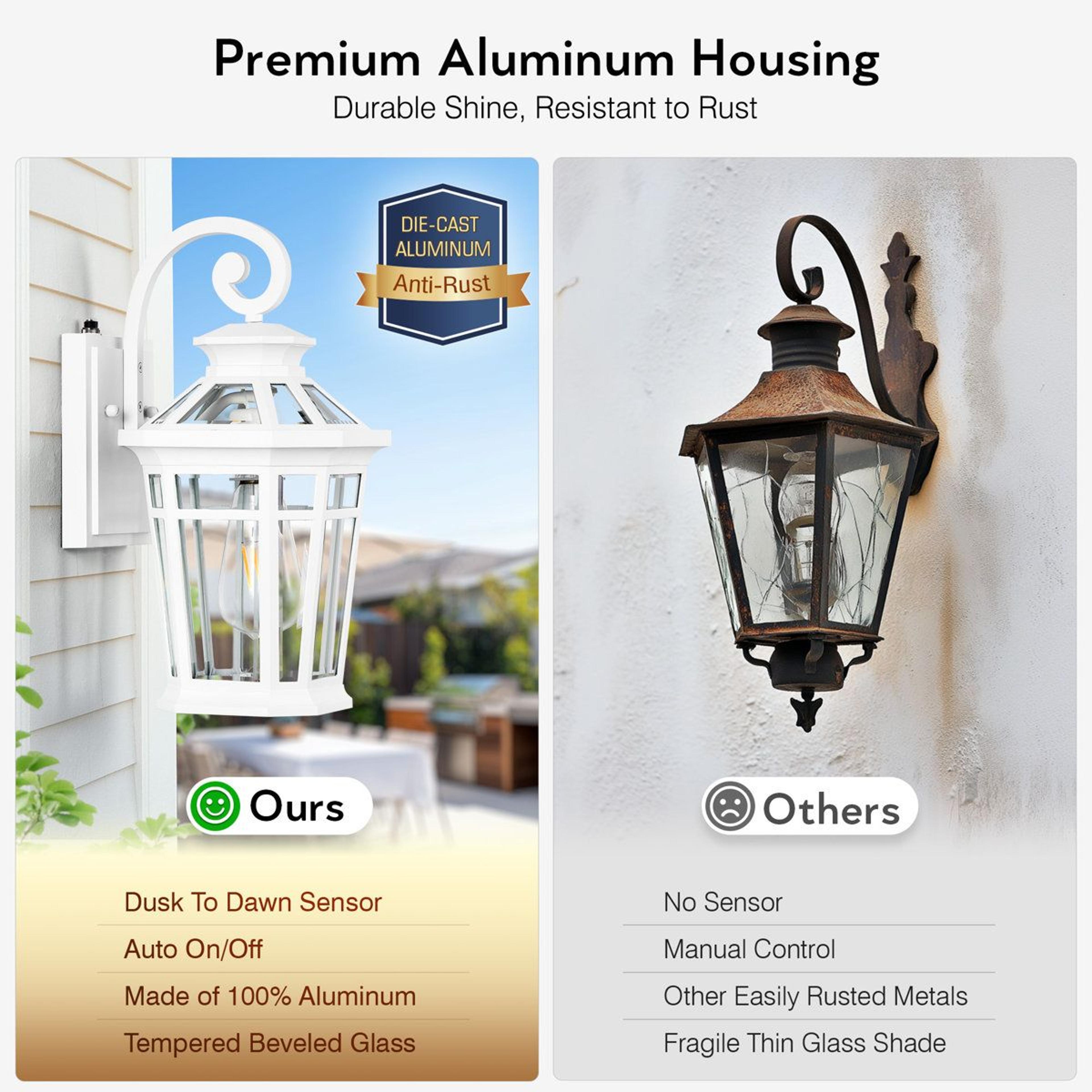 2 Pack Outdoor Wall Lanterns With Dusk To Dawn Sensor 3