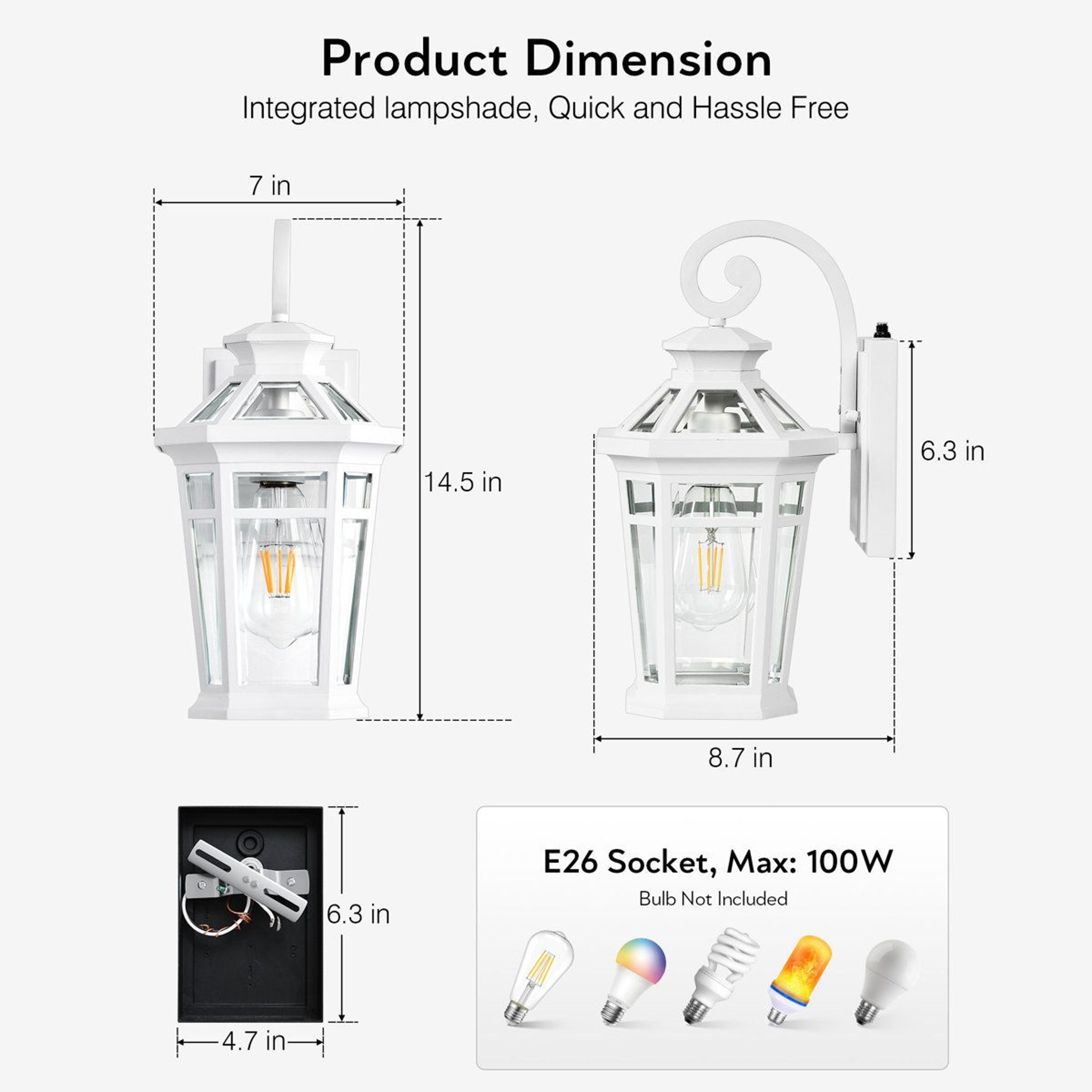 2 Pack Outdoor Wall Lanterns With Dusk To Dawn Sensor 7