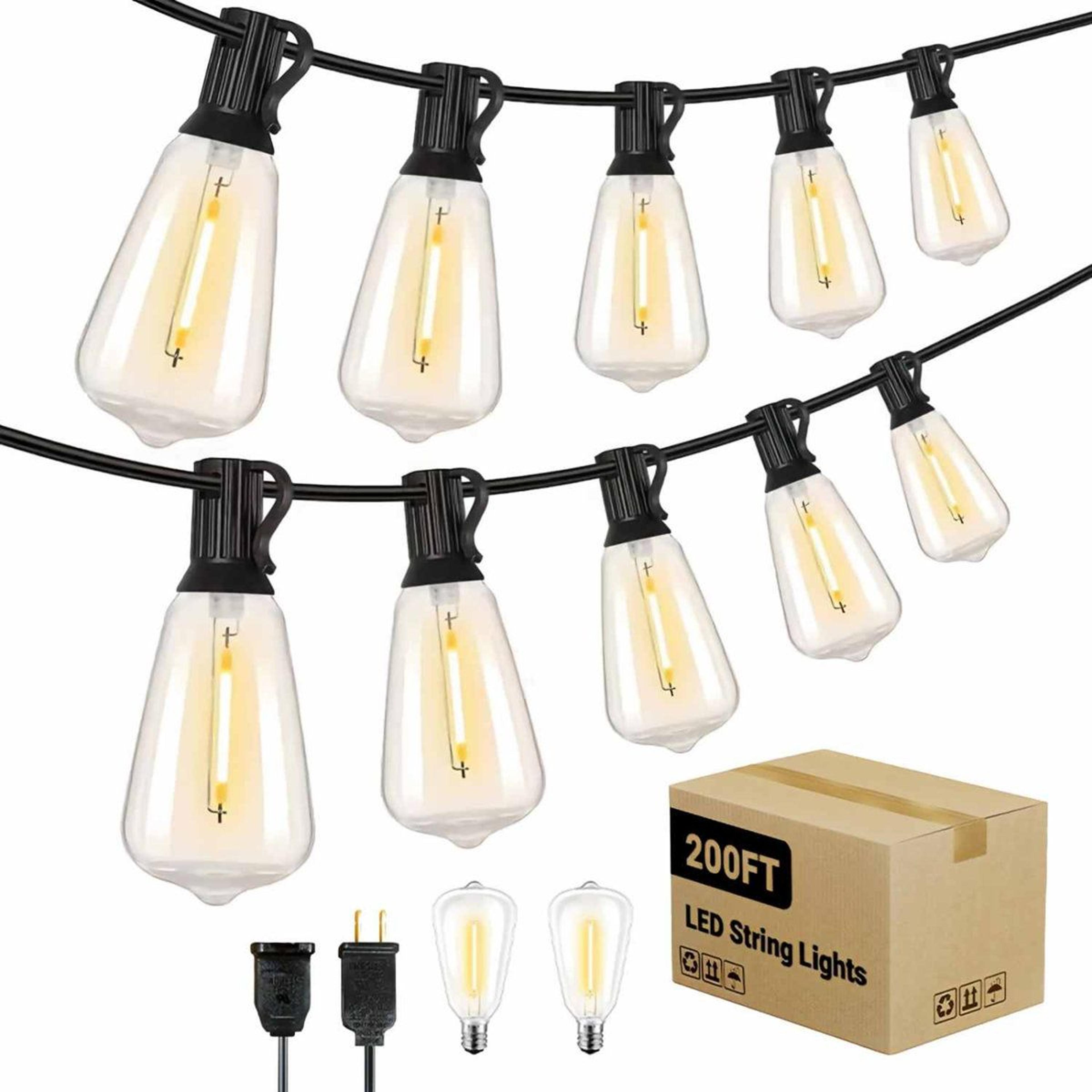 200ft outdoor edison string lights with 48 warm white bulbs