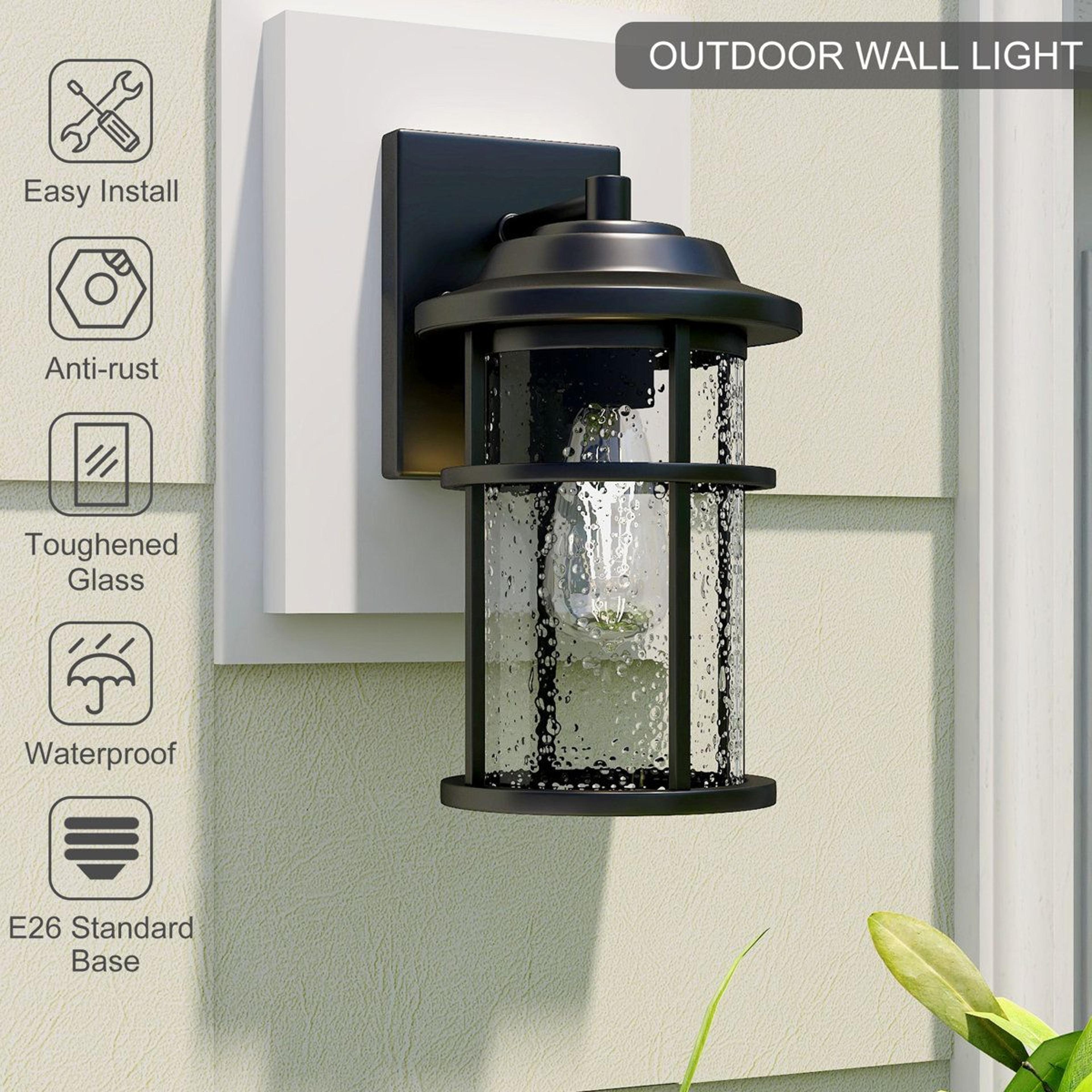 Outdoor Wall Lantern With Seeded Glass And Matte Black Finish 7