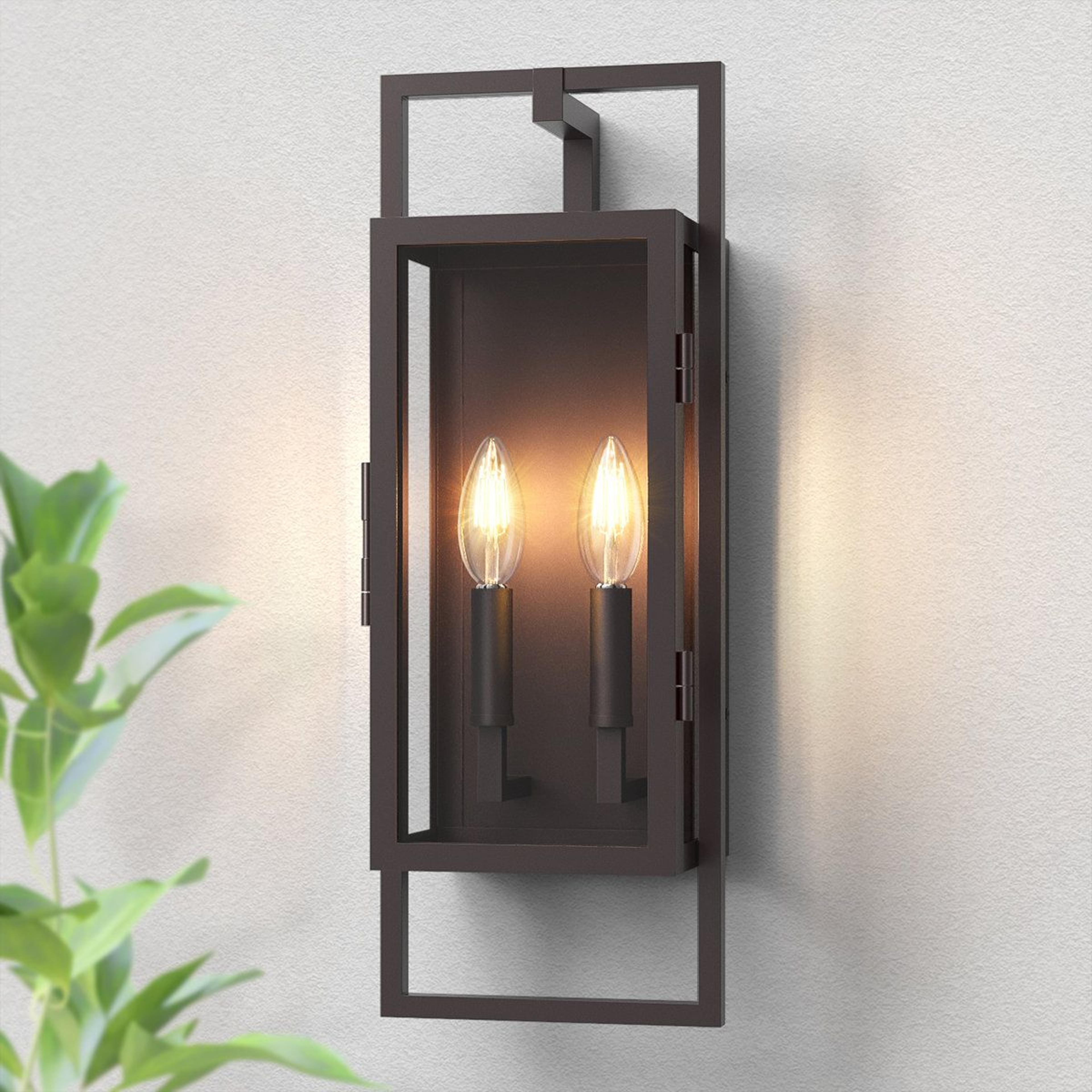 2-light wrought iron outdoor wall lantern with clear glass