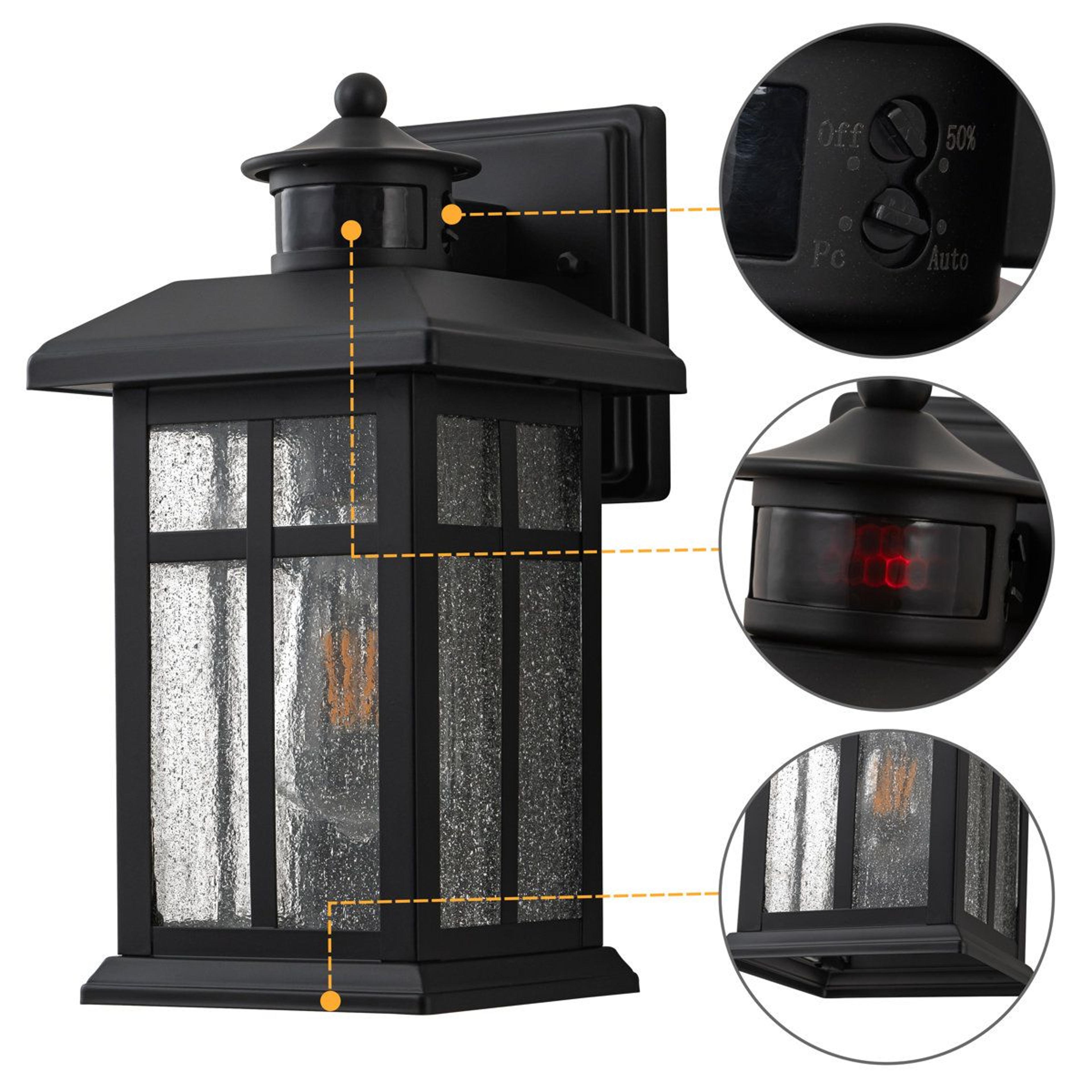 Motion Sensor Outdoor Wall Lanterns With Seeded Glass Set Of 2 4
