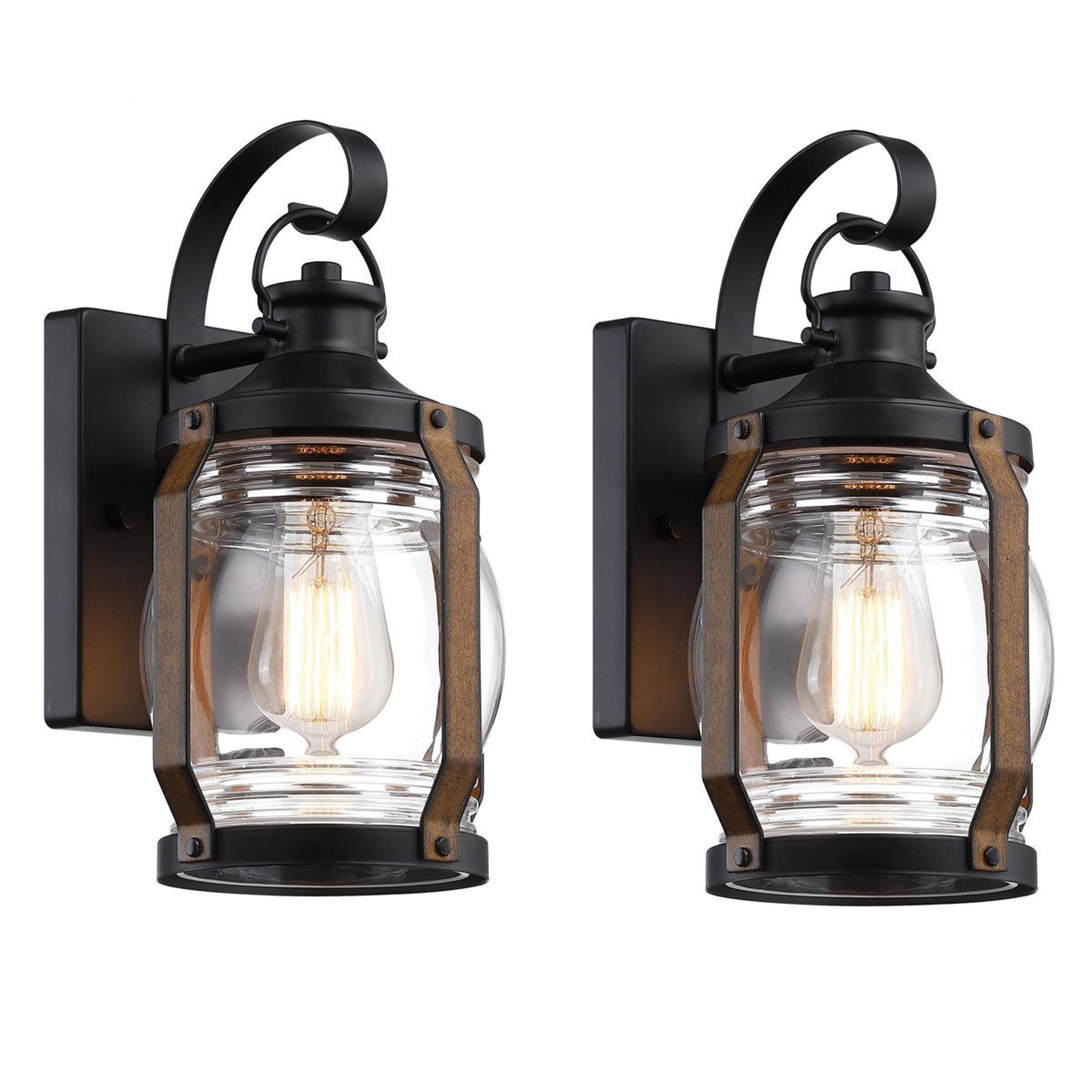 2-pack outdoor wall lantern sconce with matte black finish and clear glass