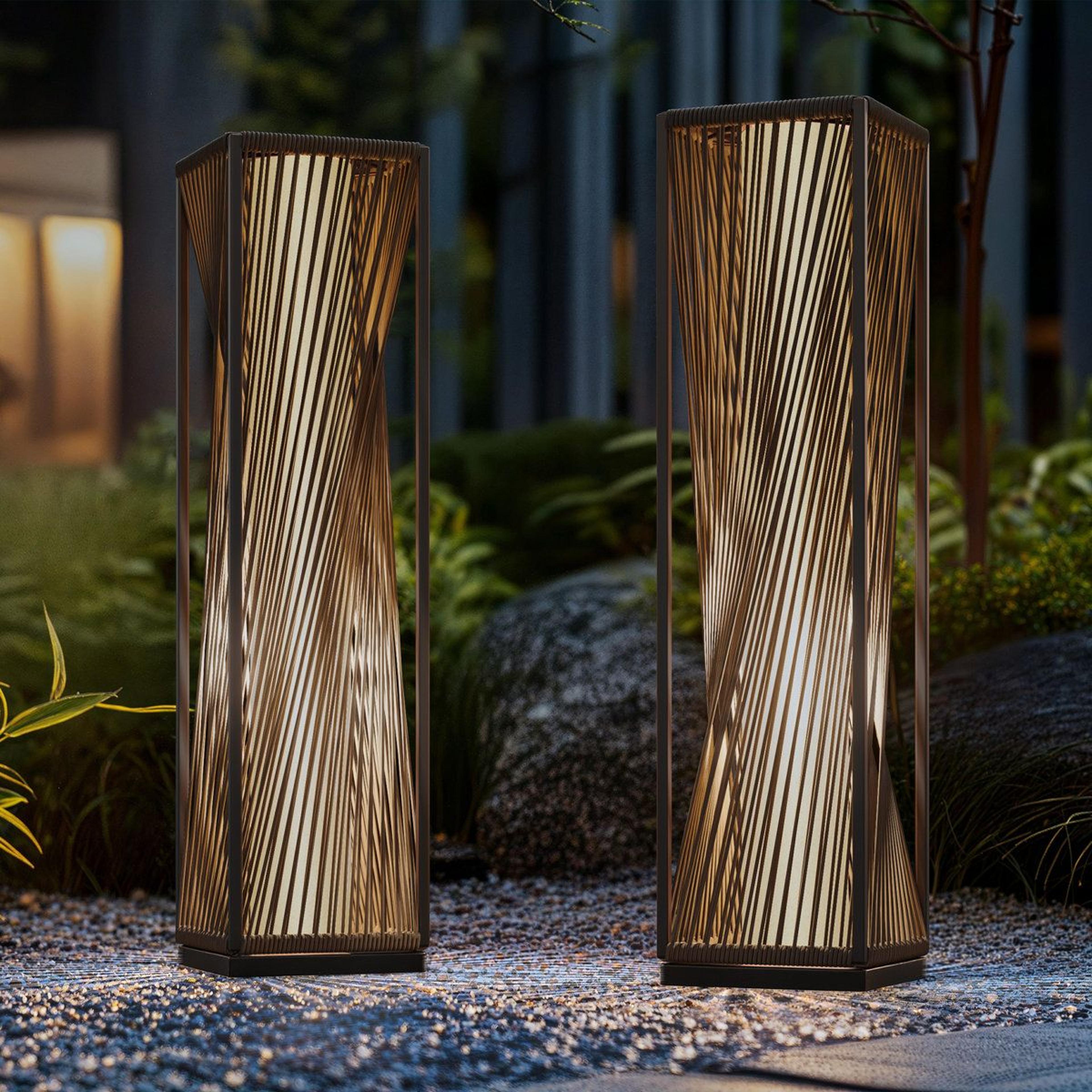 solar powered wicker outdoor floor lamps set of 2 with integrated led