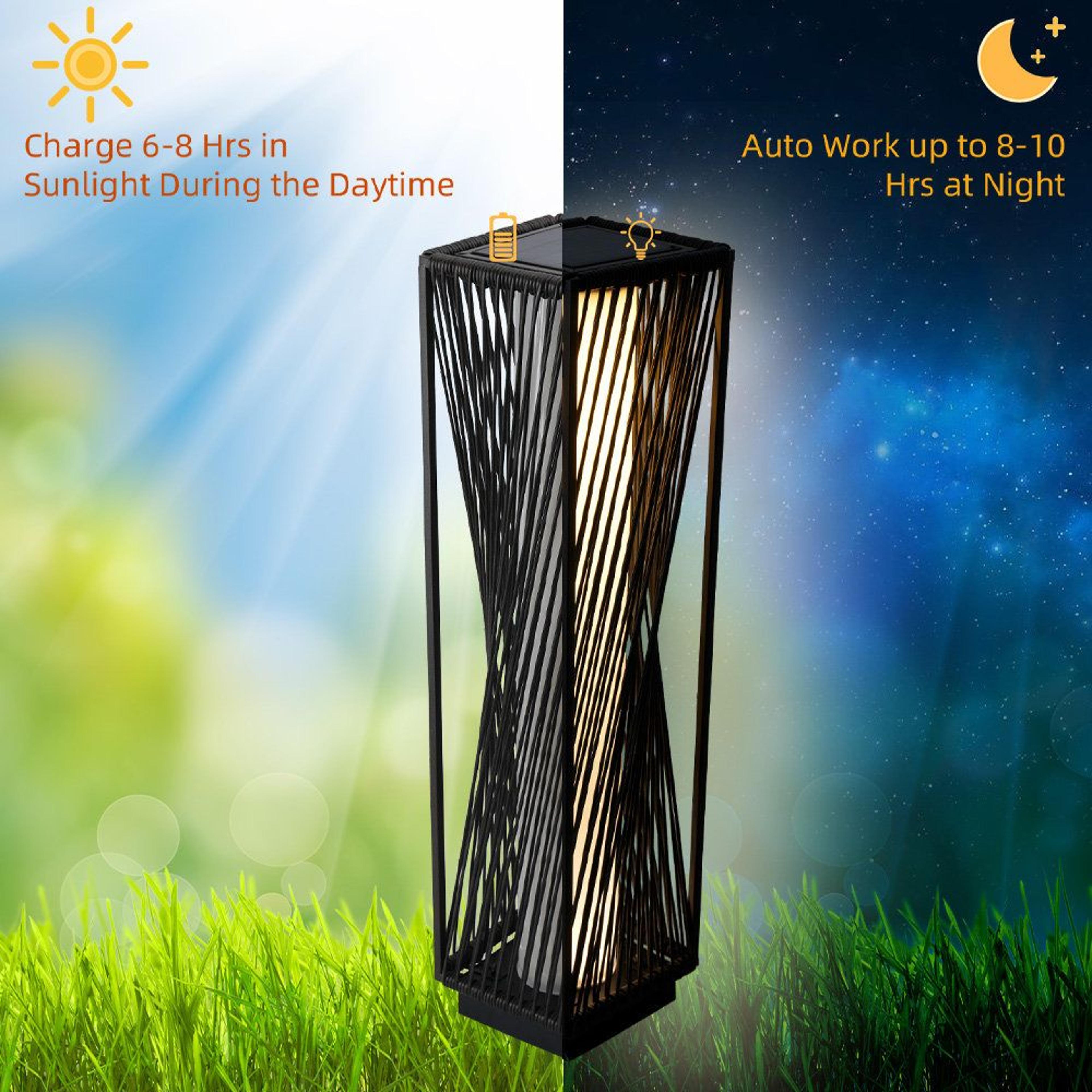 Solar Powered Wicker Outdoor Floor Lamps Set Of 2 With Integrated LED 9