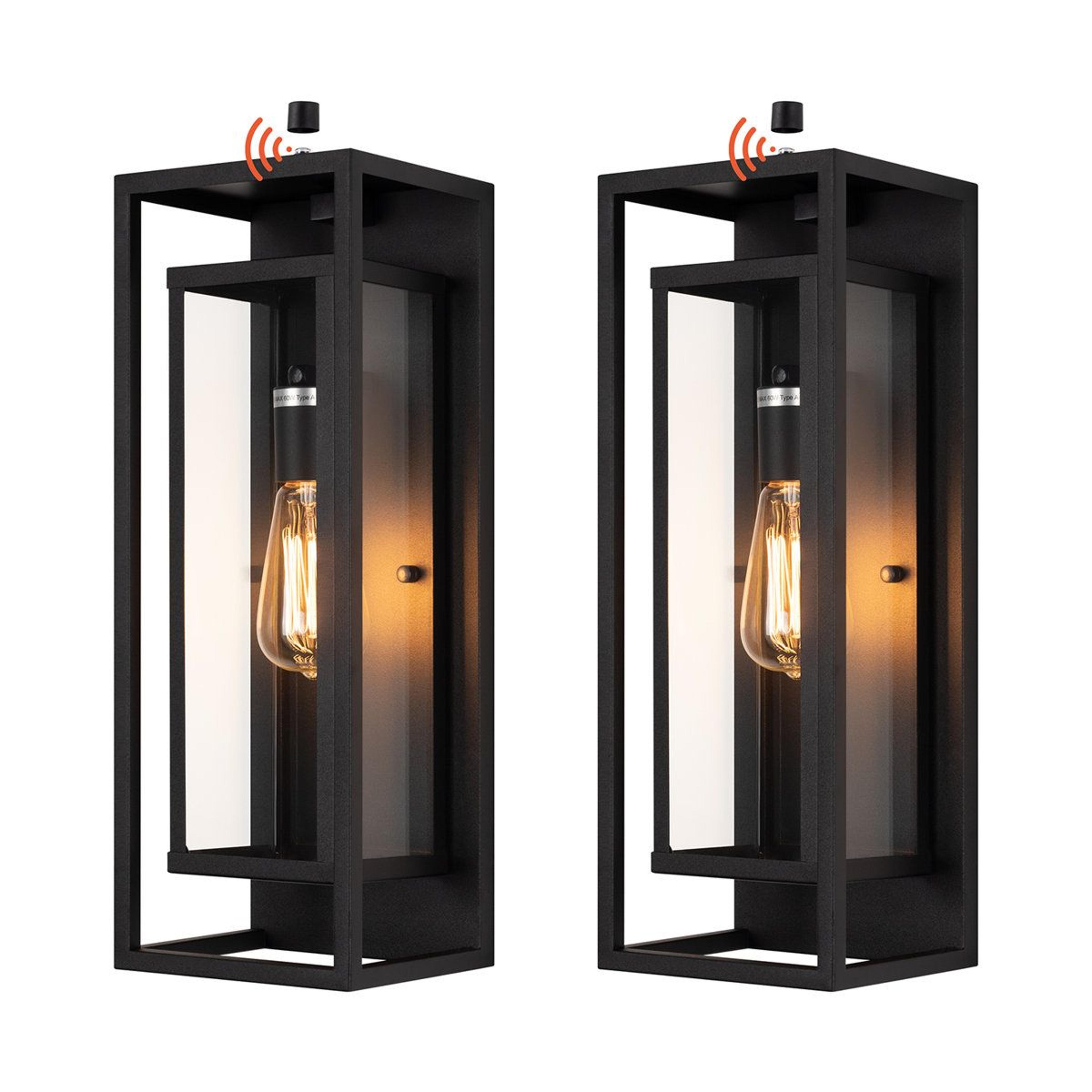 dusk to dawn outdoor wall lantern 18 inch matte black set of 2