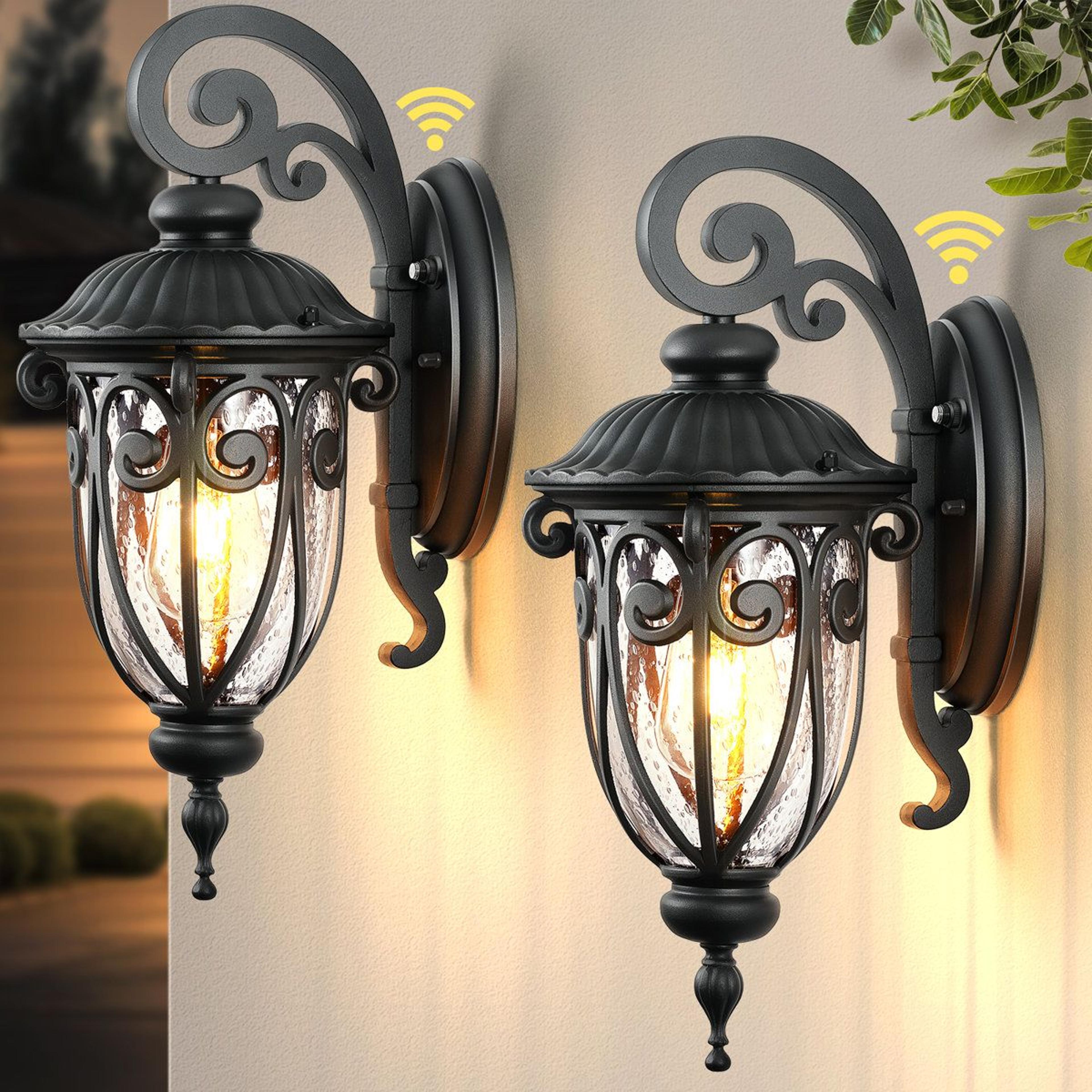 dusk to dawn outdoor wall lanterns with tempered glass set of 2