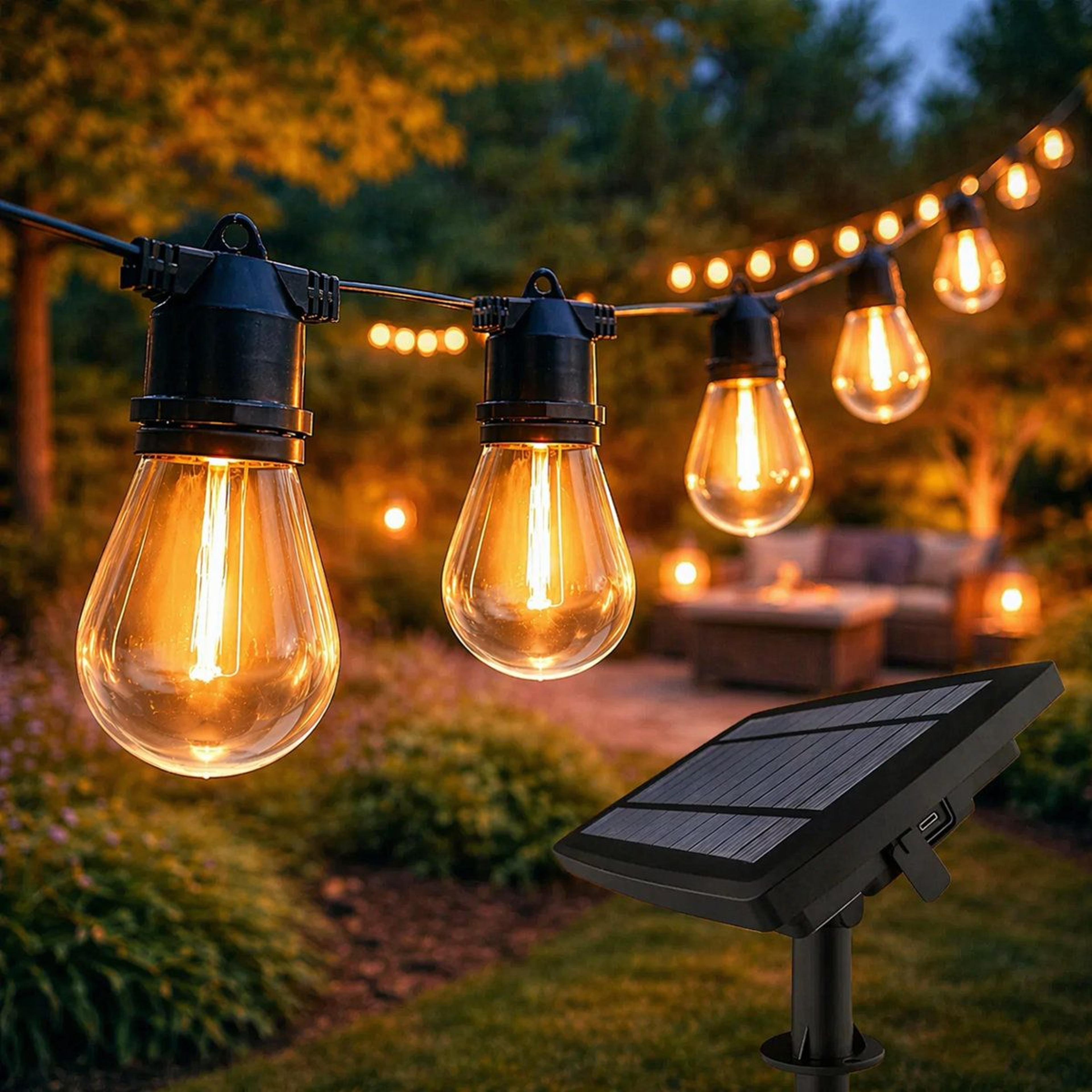 solar patio string lights 49ft with usb charging remote and 4 lighting modes