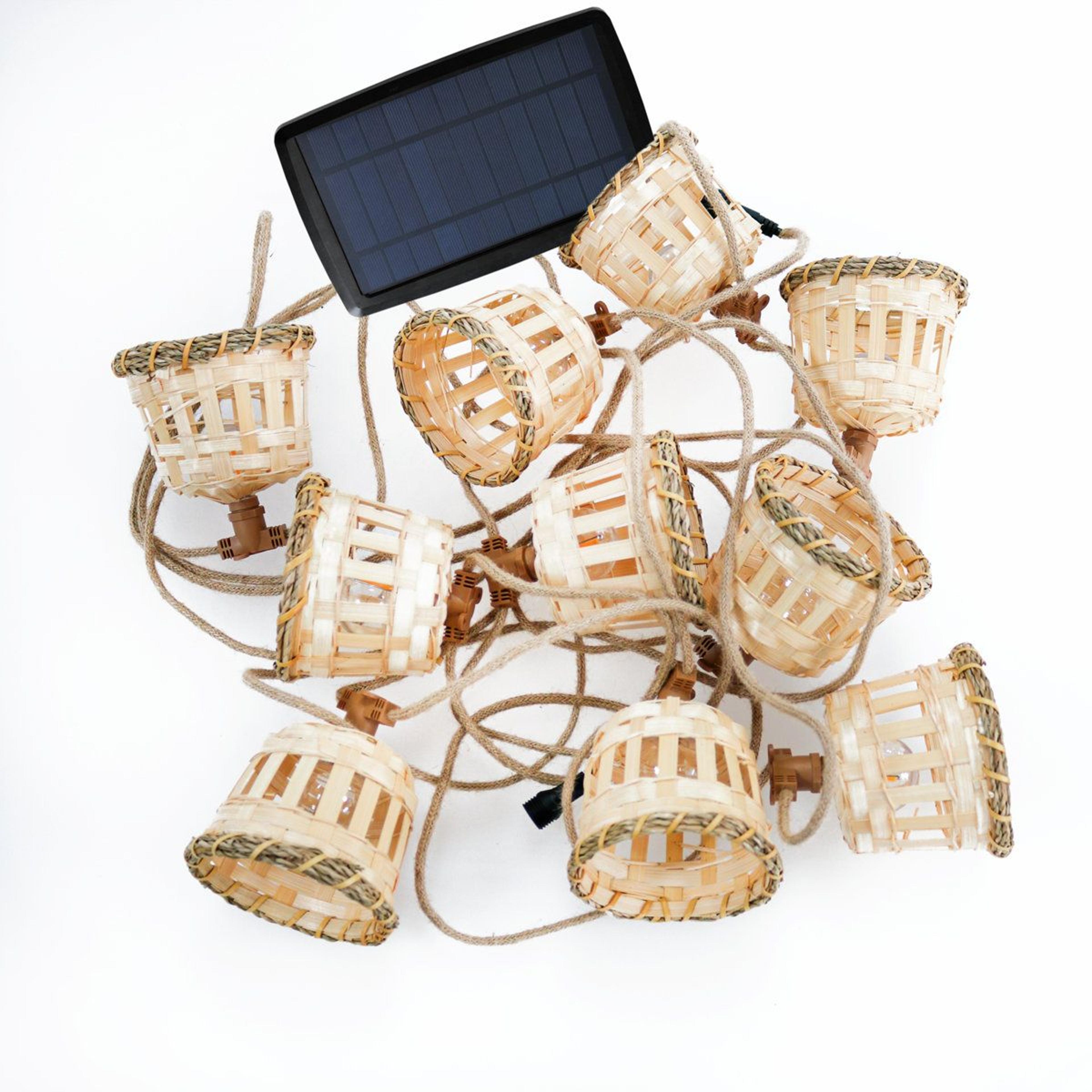 26.3-foot solar string lights with 10 handmade seagrass shades