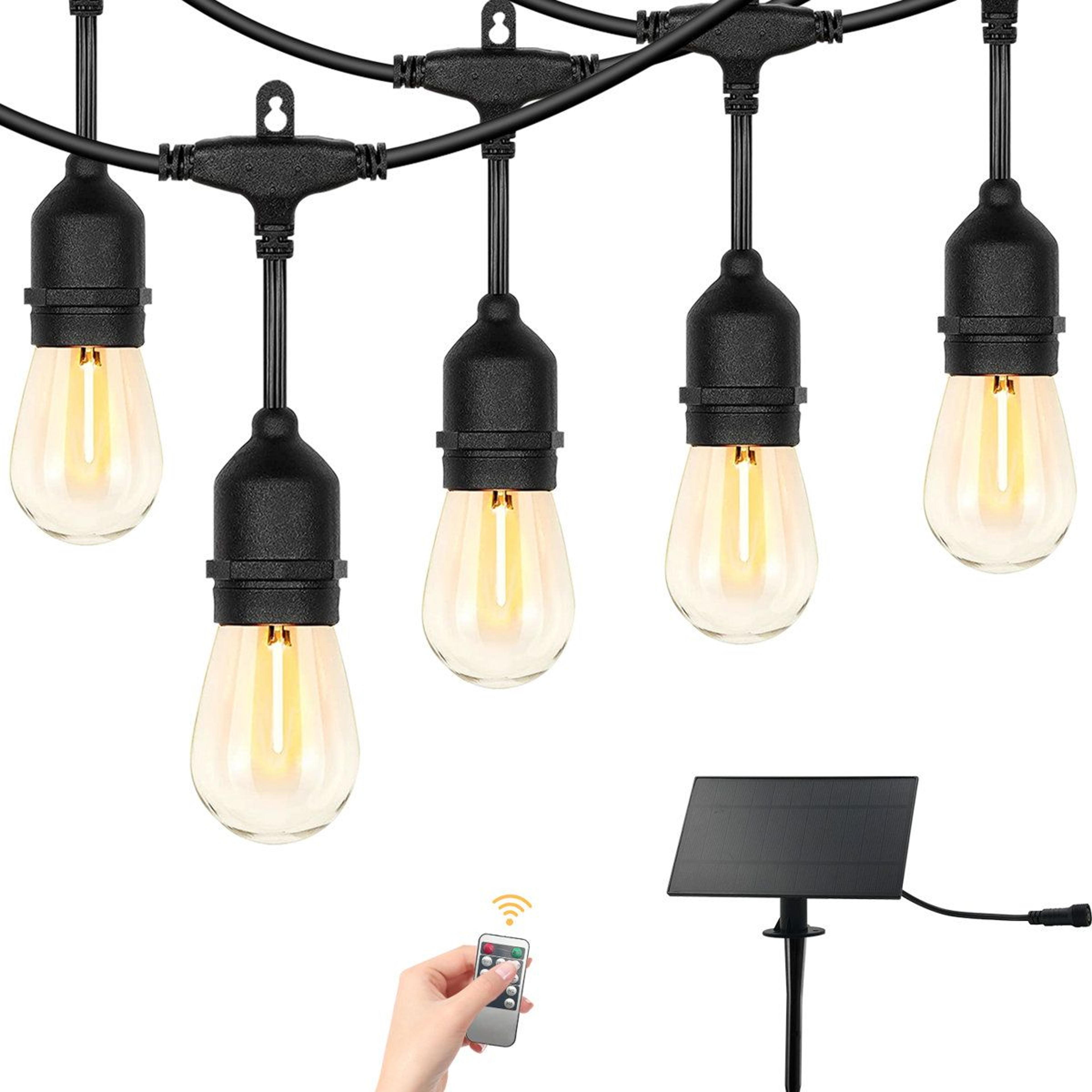50ft solar outdoor string lights with 15 led edison bulbs
