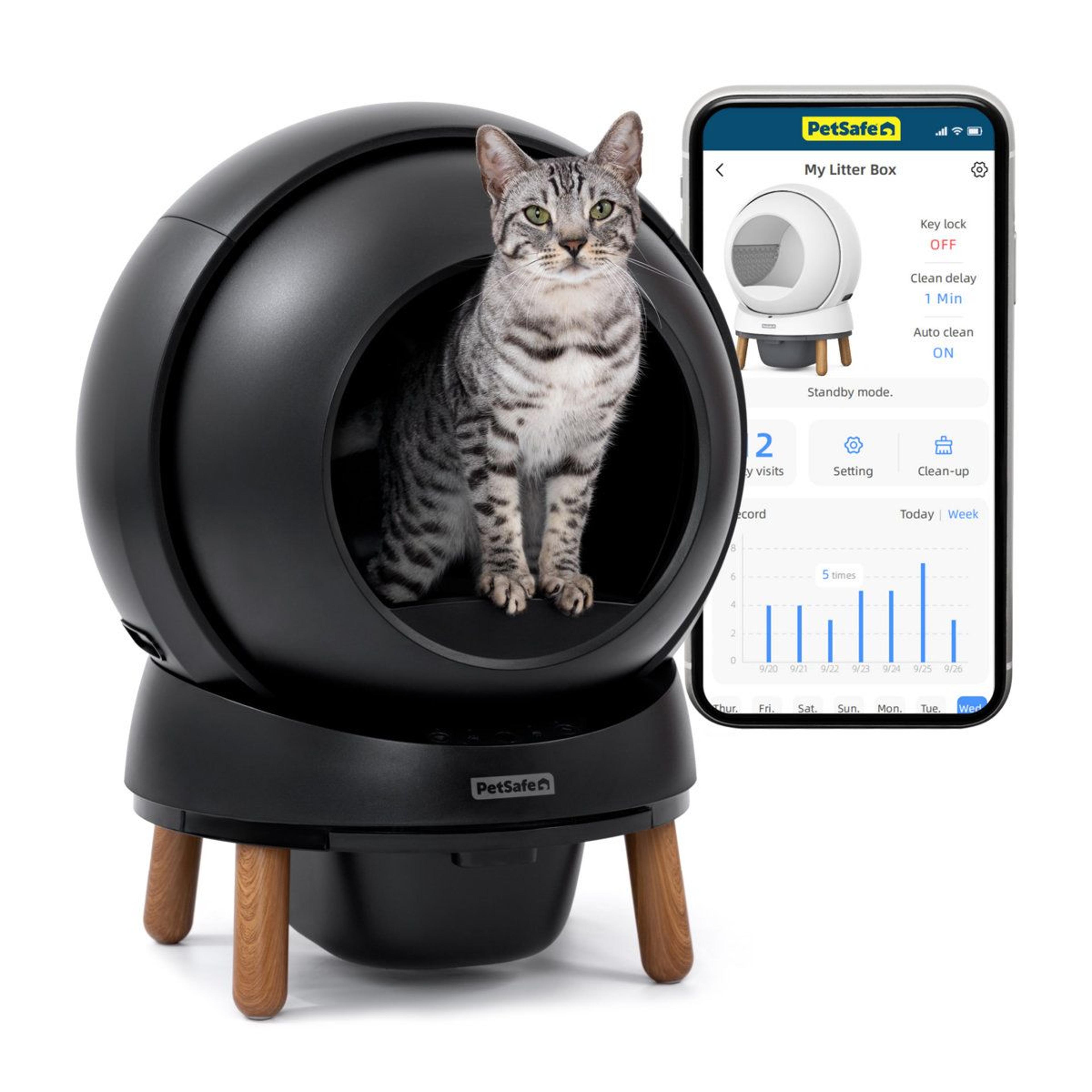smart self-cleaning litter box with app monitoring and odor control