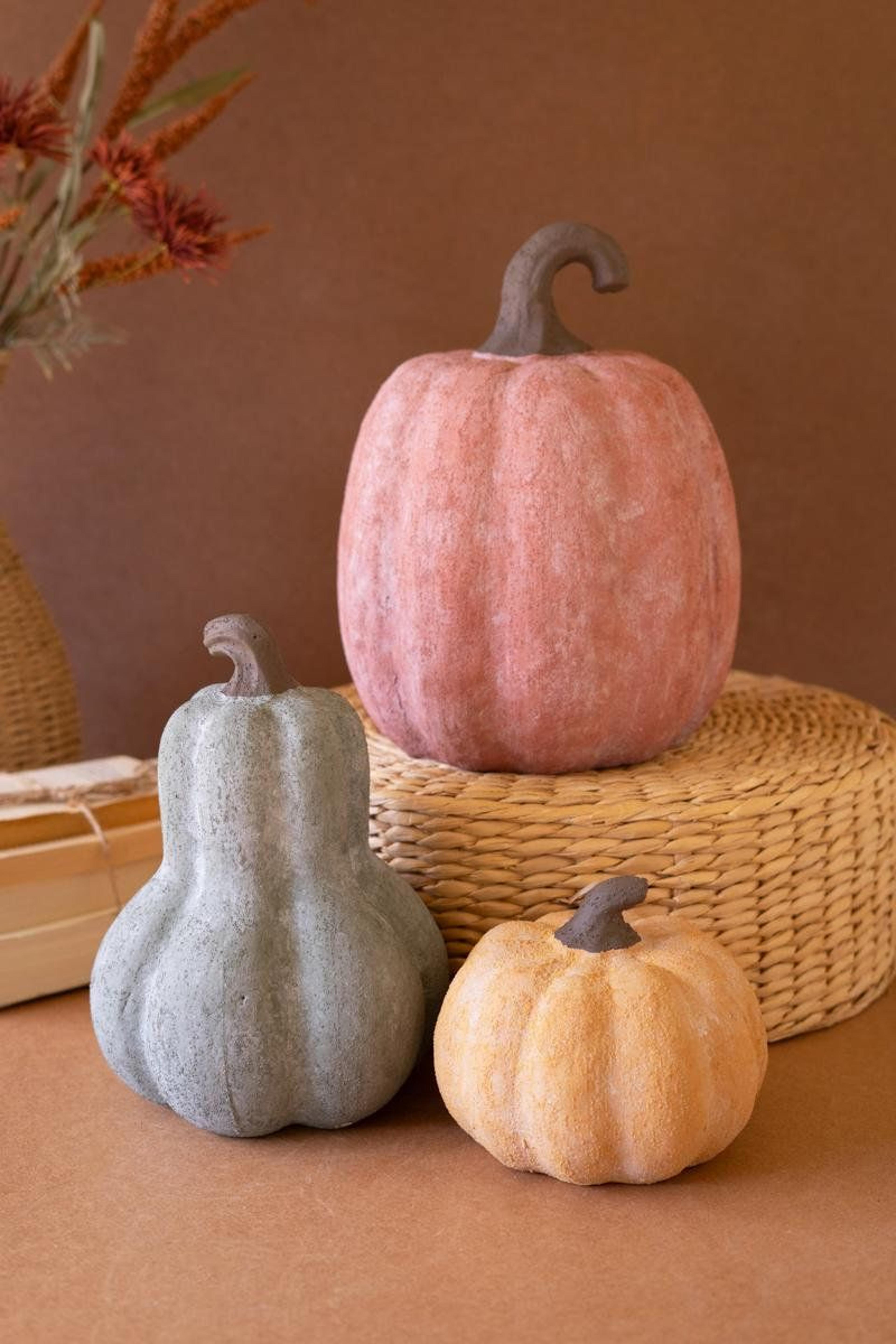 Terracotta Pumpkin Decor Set Of 3 With Distressed Finish 3