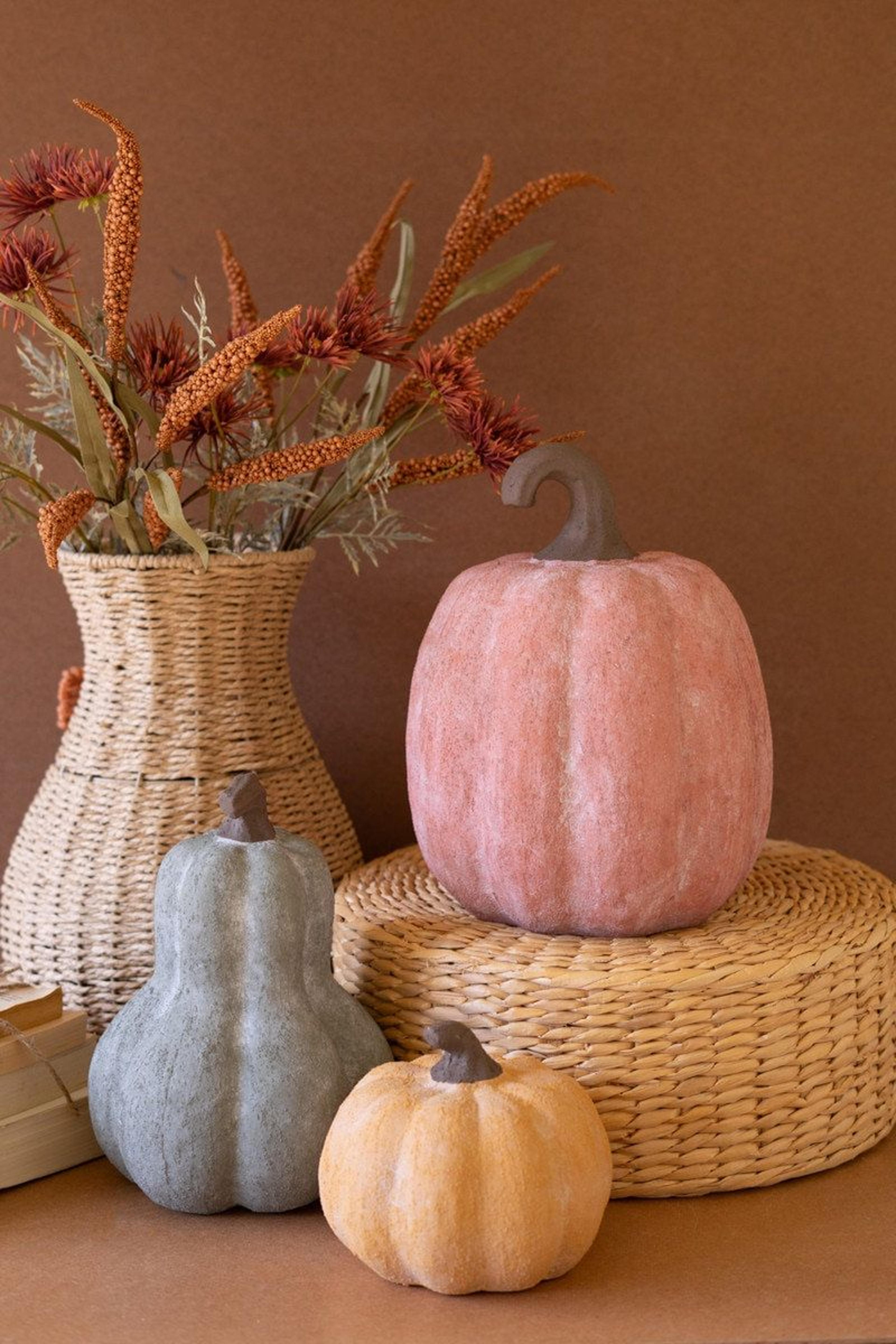 Terracotta Pumpkin Decor Set Of 3 With Distressed Finish 4