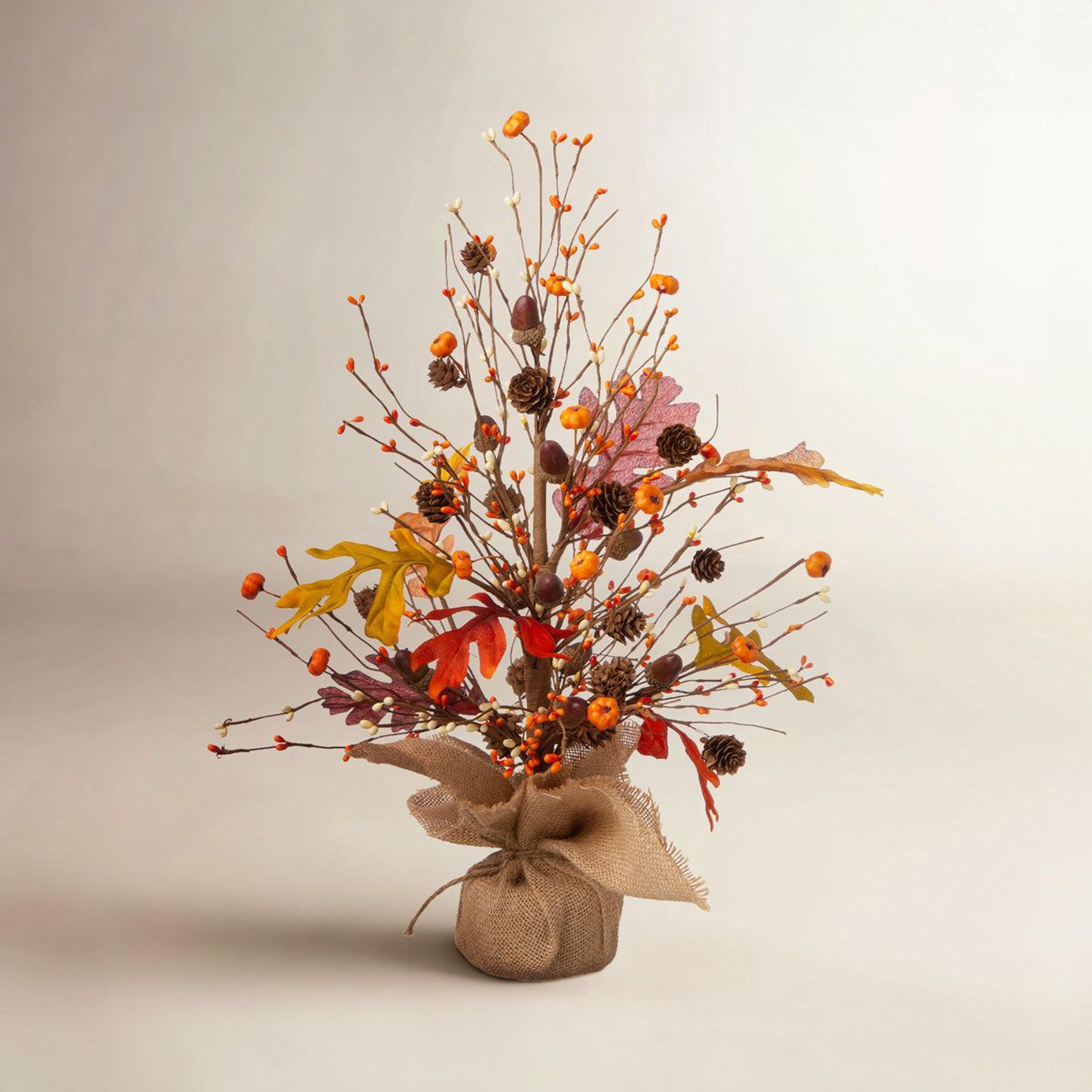 Autumn Tabletop Tree With Pumpkins Berries Pinecones And Maple Leaves 1