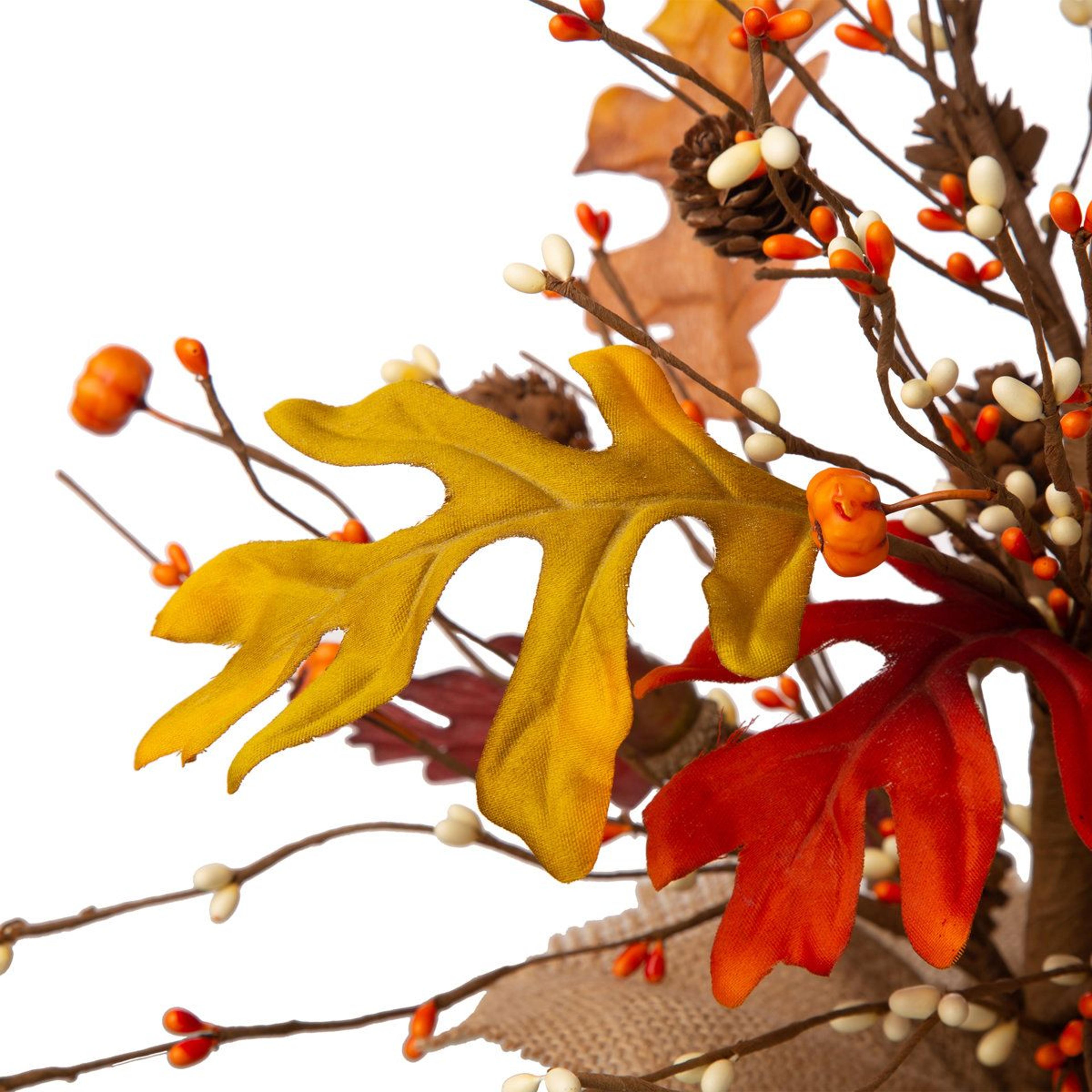 Autumn Tabletop Tree With Pumpkins Berries Pinecones And Maple Leaves 4