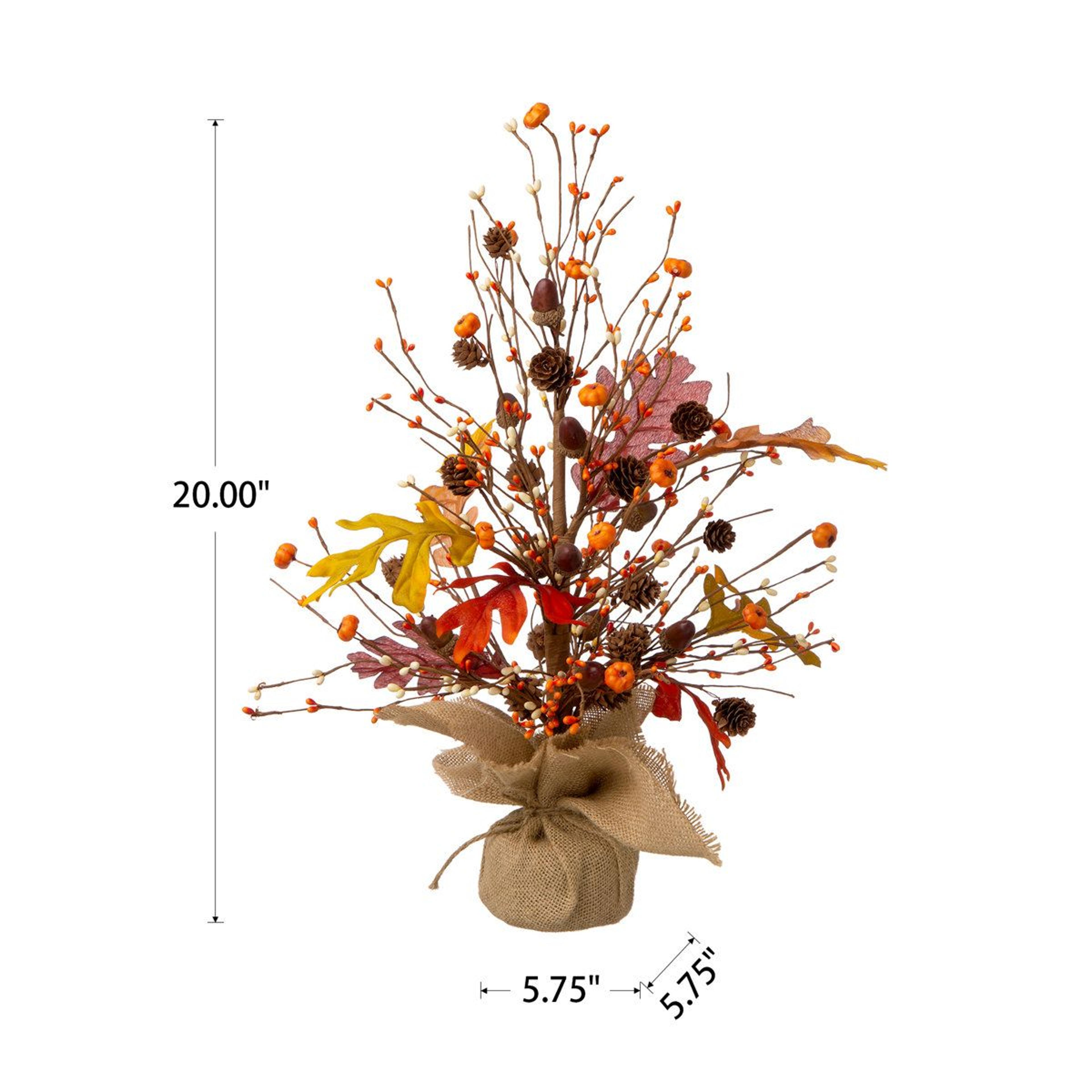 Autumn Tabletop Tree With Pumpkins Berries Pinecones And Maple Leaves 9