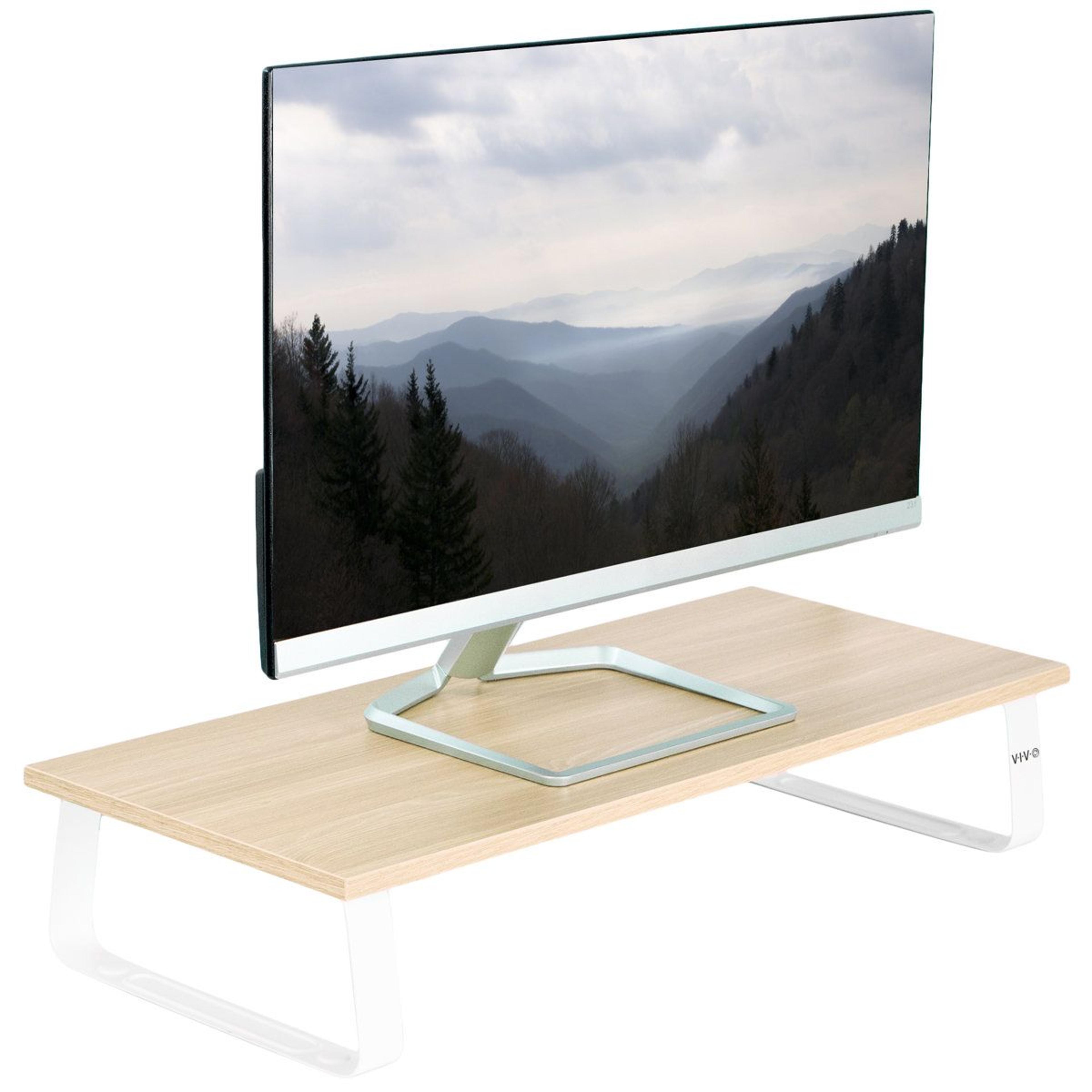24 inch monitor stand riser with wood top and steel frame