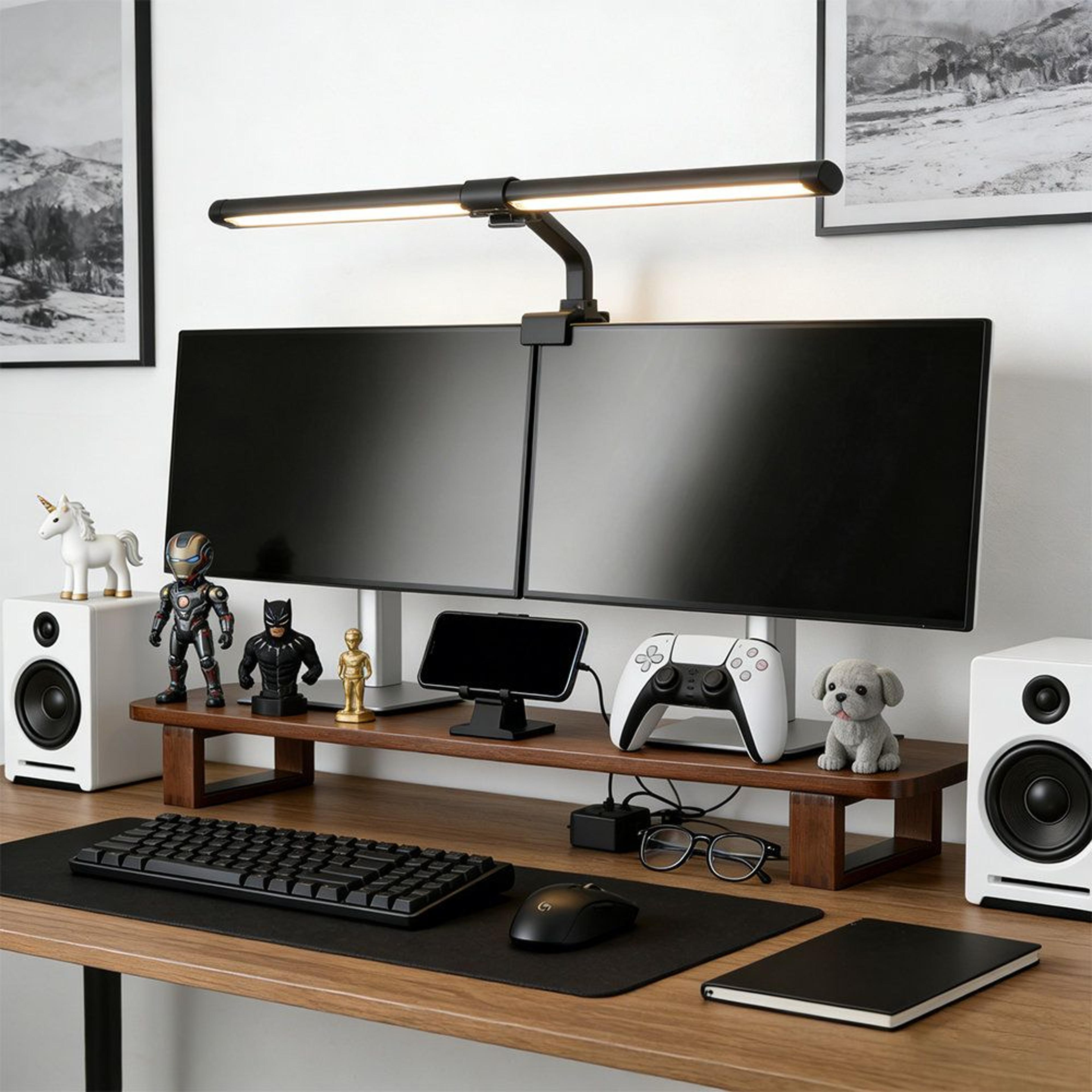 solid wood monitor stand with desktop storage