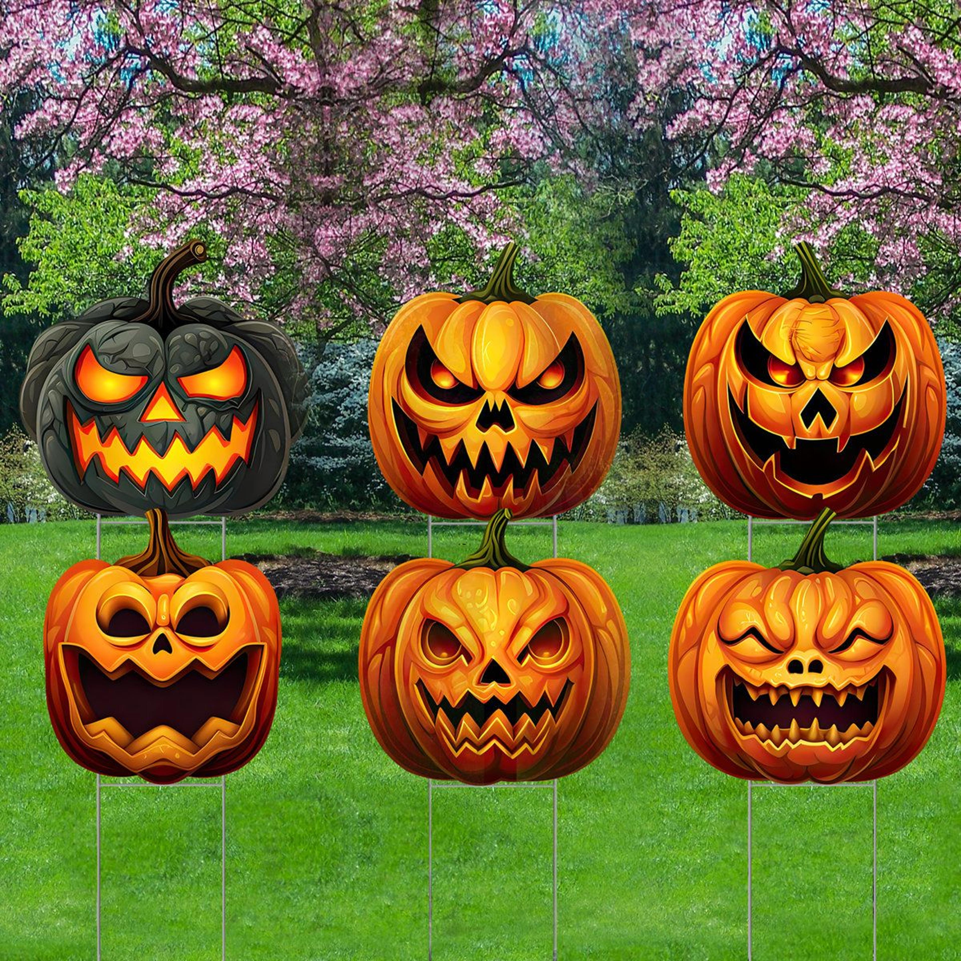 halloween pumpkin jack o lantern coroplast lawn signs with stakes 6 pack